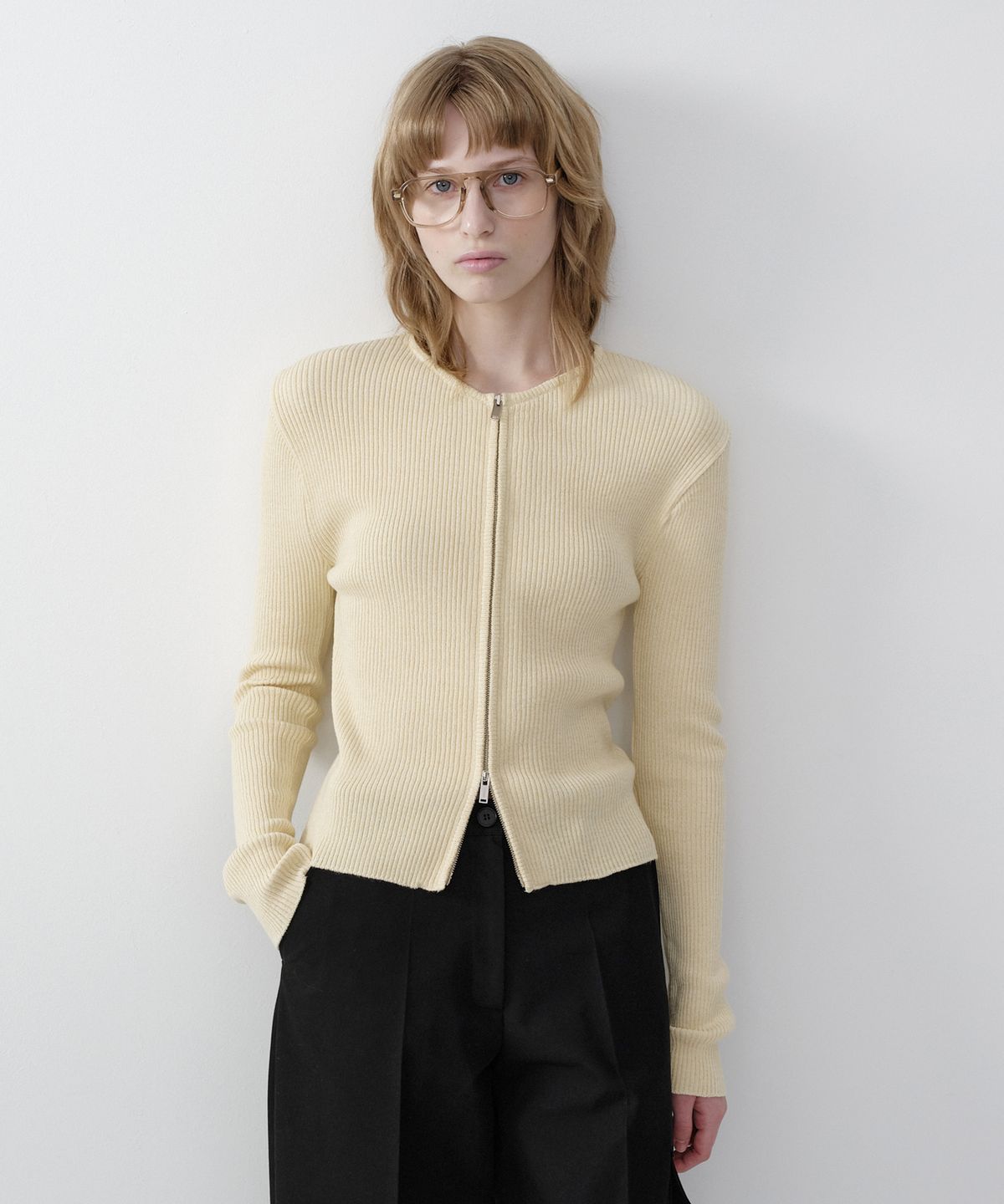 유라고(URAGO) Two way zip-up rib cardigan