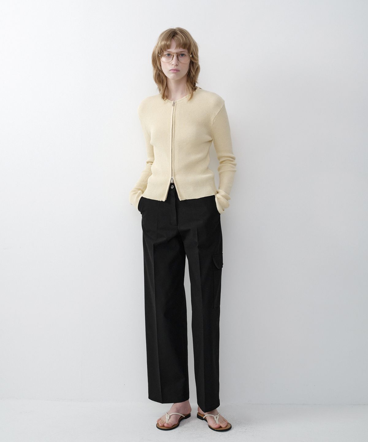 유라고(URAGO) Two way zip-up rib cardigan