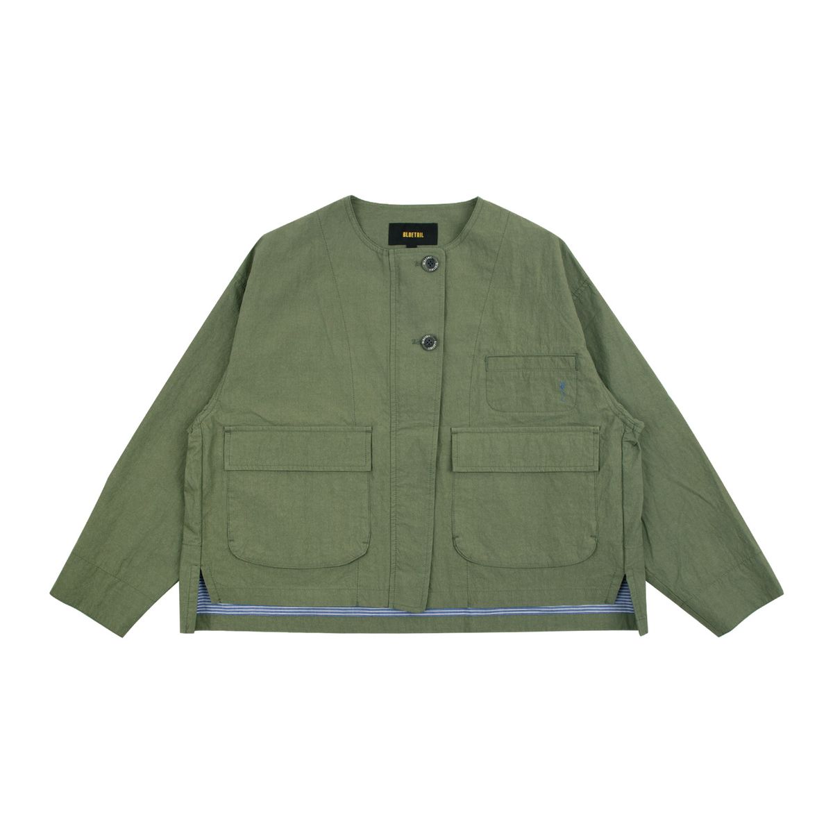 블루테일(BLUETAIL) 노카라 카키 우븐 자켓