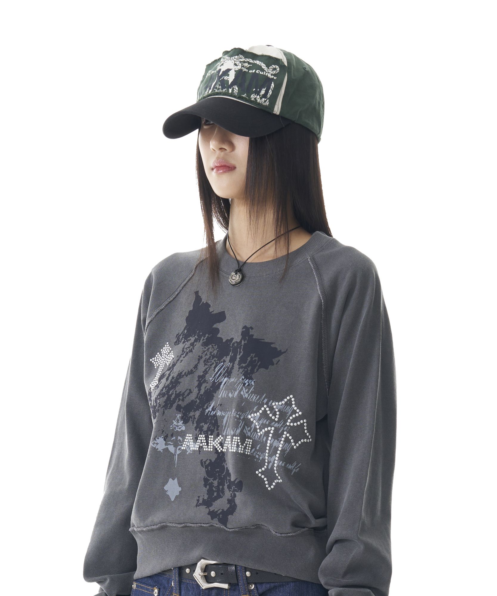 ビンテージ キャップ 韓国[AAKAM] CROS2 WASHED DAMAGE BALL CAP MUSINSA公式 | AAKAM Washed Poster Patch Ball Cap (Green)