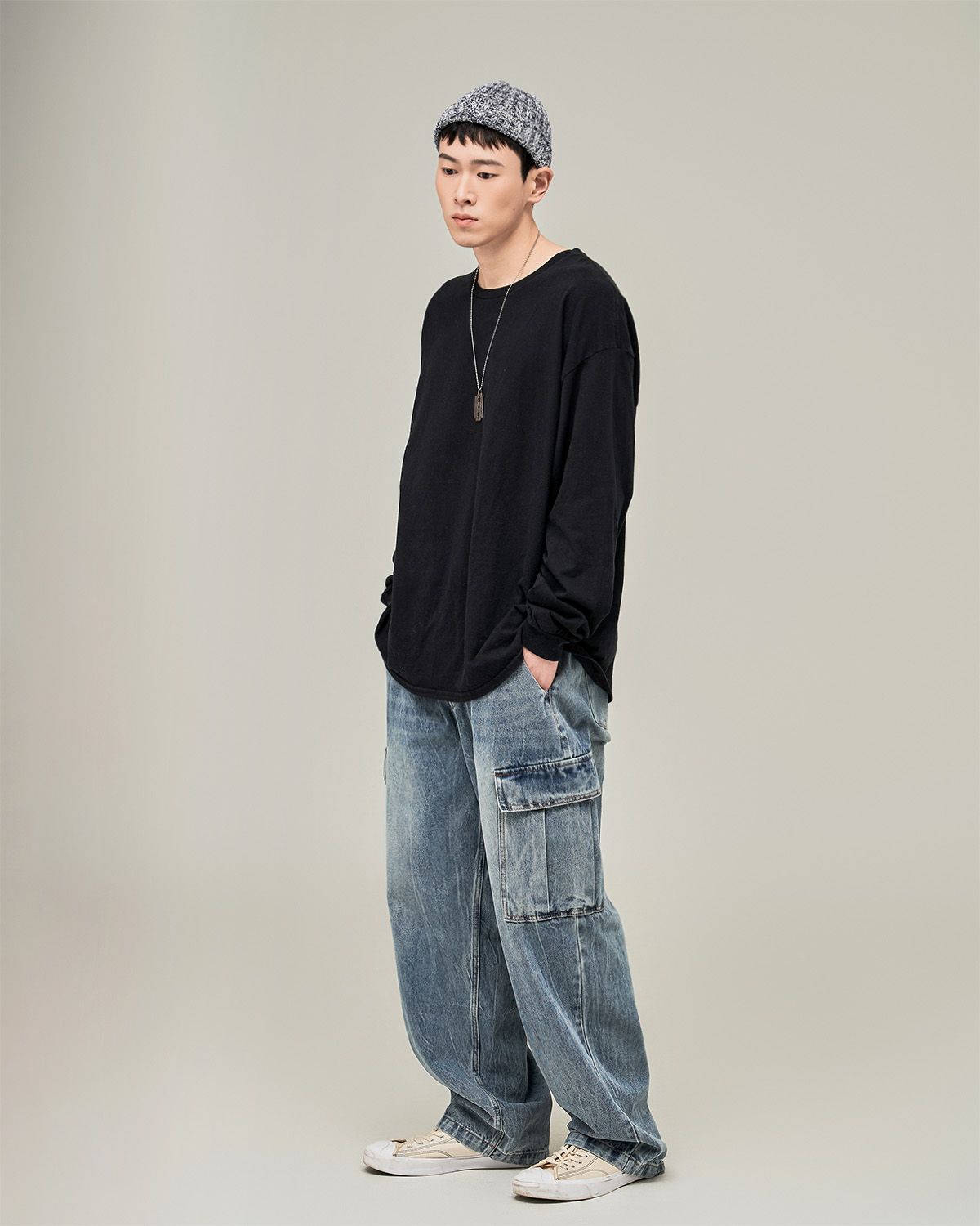 딥센스(DEEP SENSE) 크랙 워싱 카고 벌룬 데님 D519 - 3color