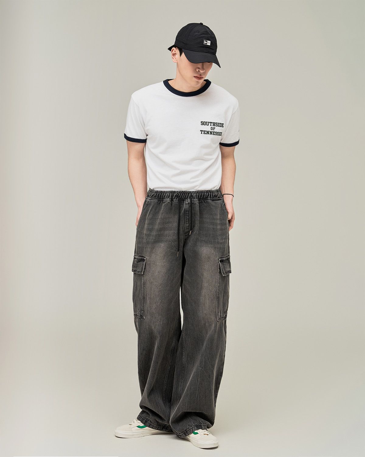 딥센스(DEEP SENSE) 크랙 워싱 카고 벌룬 데님 D519 - 3color