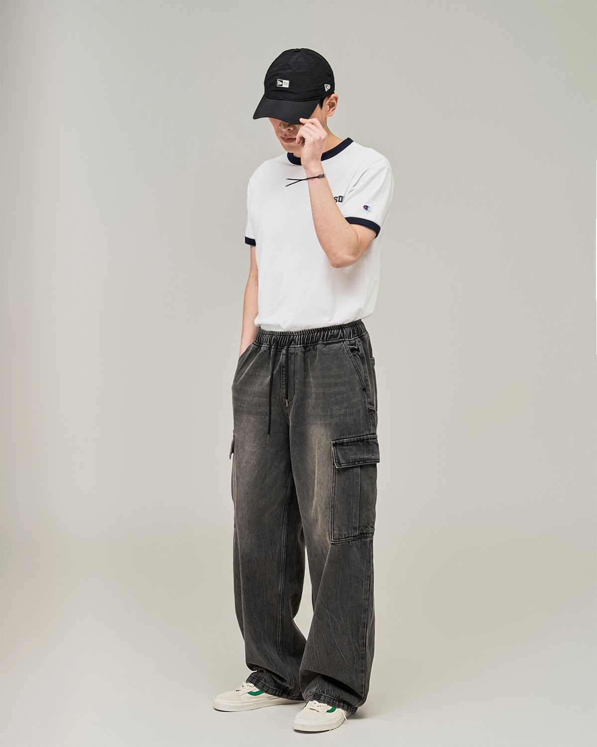 딥센스(DEEP SENSE) 크랙 워싱 카고 벌룬 데님 D519 - 3color