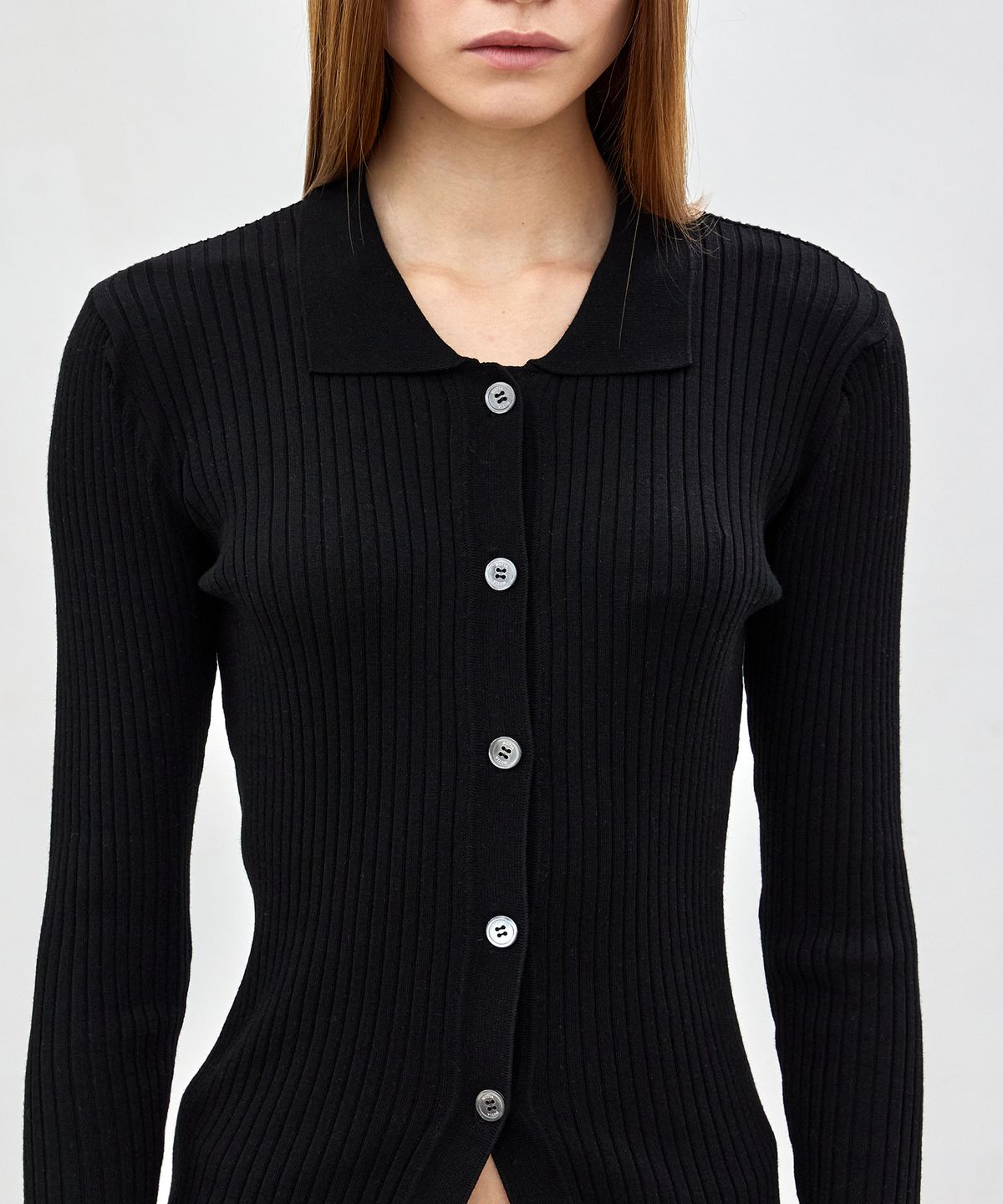노티아(NOTIA) SLIM FIT COLLAR KNIT CARDIGAN - BLACK