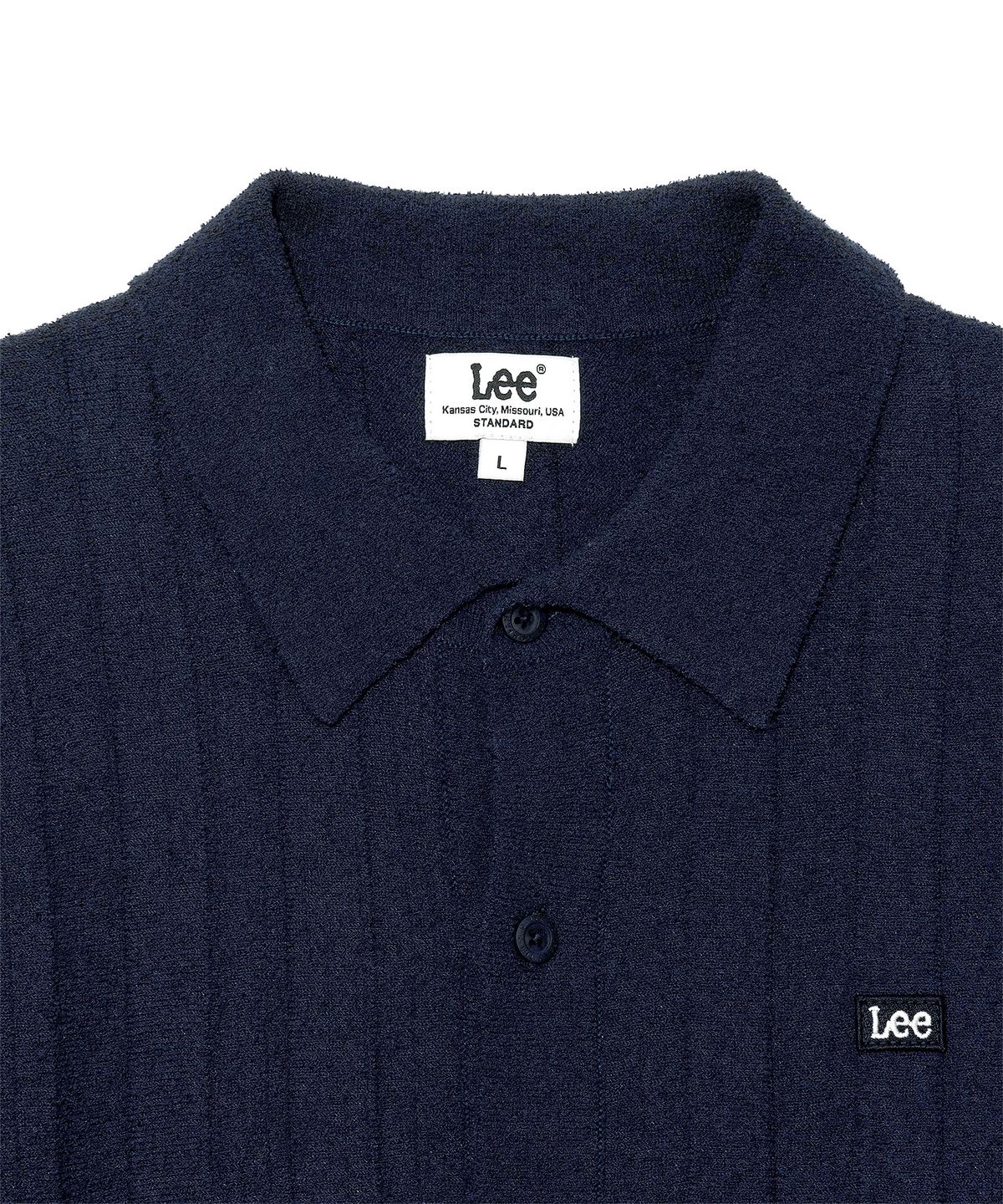 리(LEE) 부클 카라 반팔 가디건 네이비