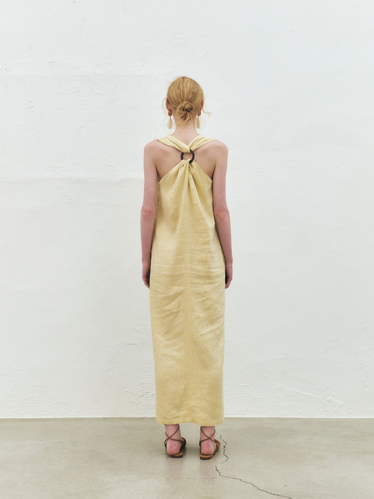 쿠메(KUMÉ) Linen Blend O Ring Long Dress, Yellow