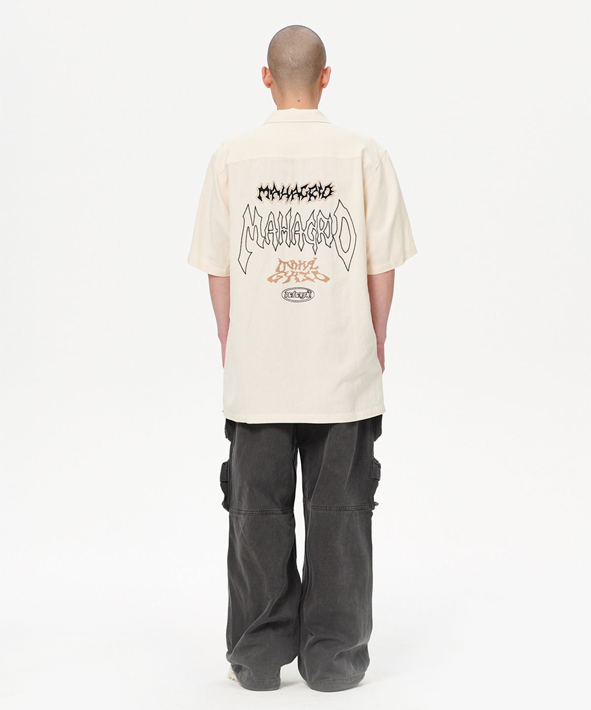 마하그리드(MAHAGRID) MULTI-LOGO LINEN HALF SHIRT IVORY(MG2EMMW361A)