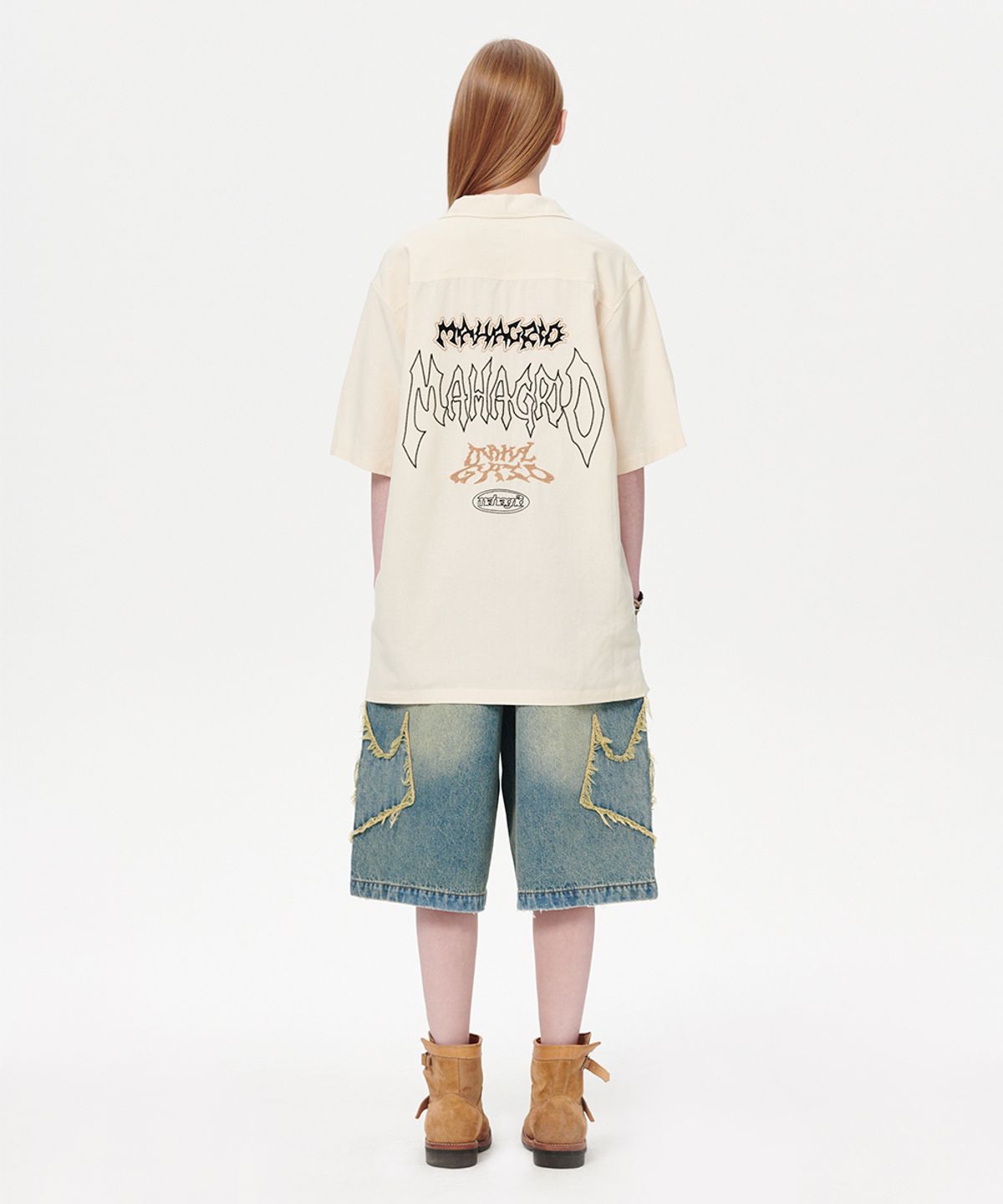 마하그리드(MAHAGRID) MULTI-LOGO LINEN HALF SHIRT IVORY(MG2EMMW361A)