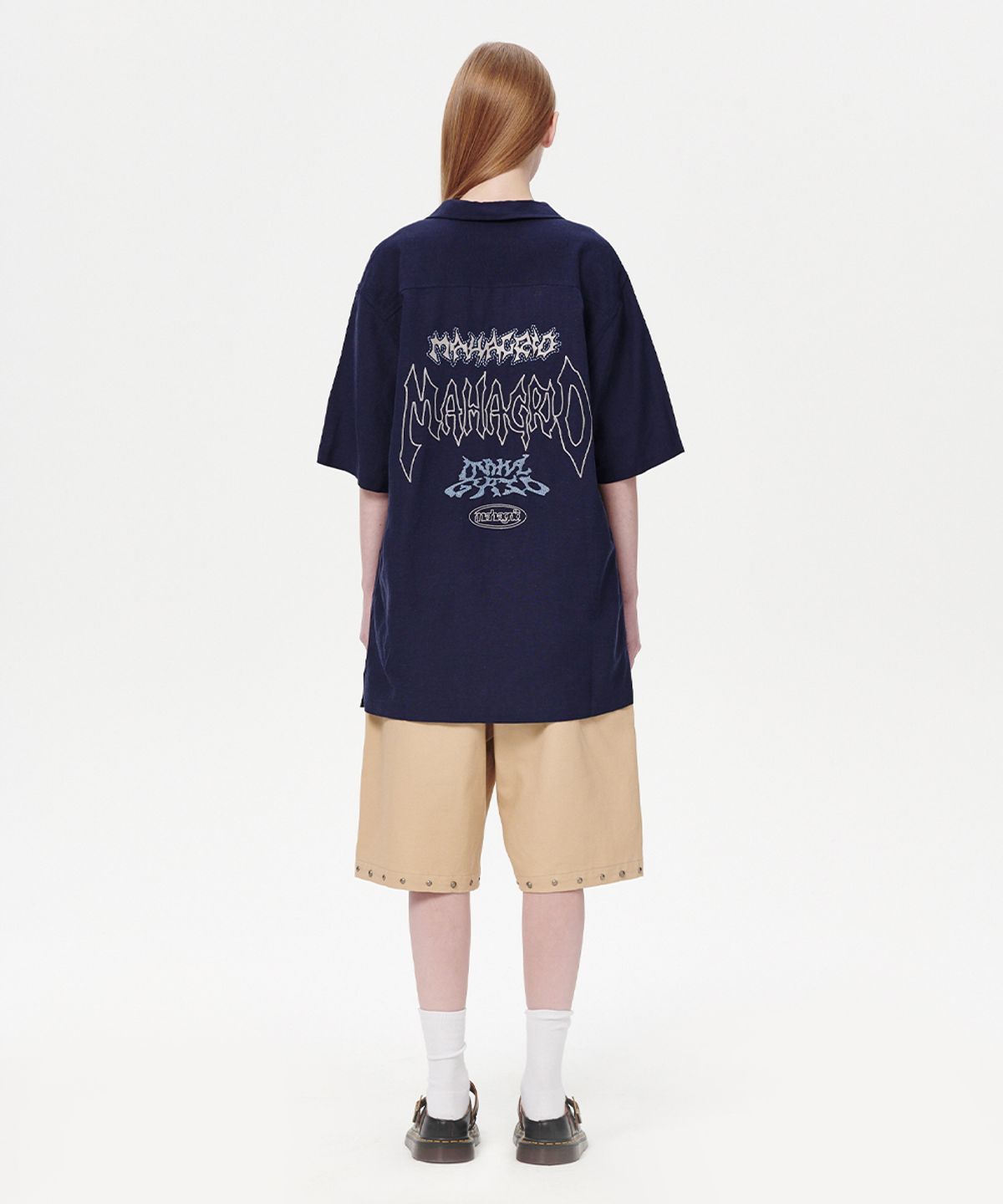 마하그리드(MAHAGRID) MULTI-LOGO LINEN HALF SHIRT NAVY(MG2EMMW361A)
