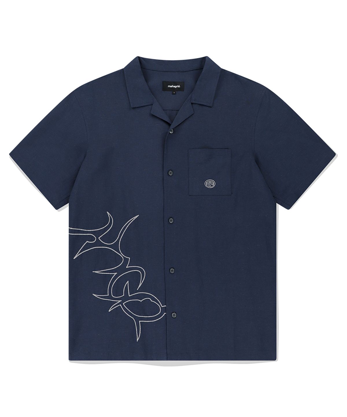 마하그리드(MAHAGRID) MULTI-LOGO LINEN HALF SHIRT NAVY(MG2EMMW361A)