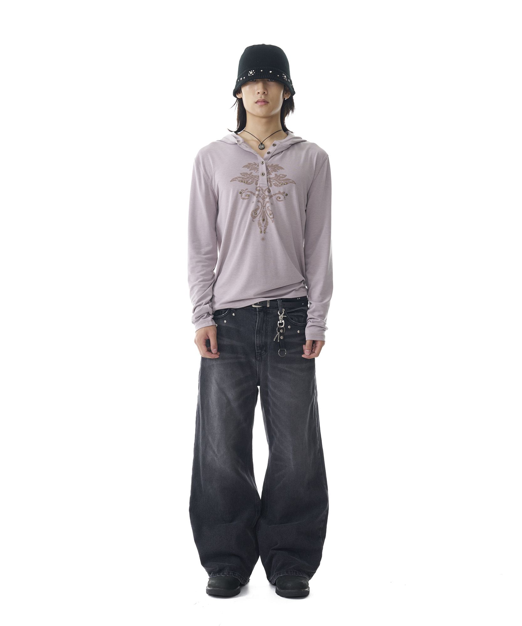 MUSINSA | AAKAM Multi Studded Denim Pants (Black)