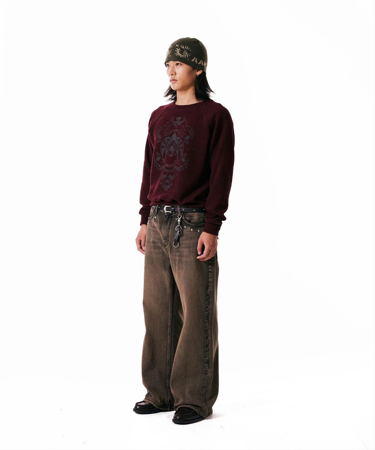 아캄(AAKAM) Multi Studded Denim Pants (Brown)