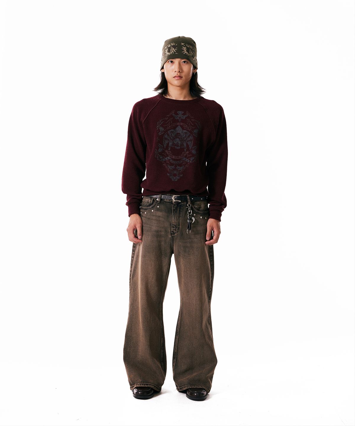 아캄(AAKAM) Multi Studded Denim Pants (Brown)
