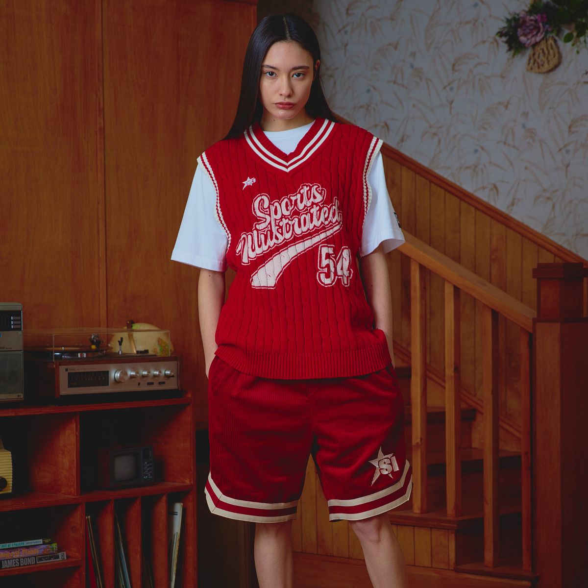 스포츠 일러스트레이티드(SPORTS ILLUSTRATED) BASKETBALL JERSEY KNIT VEST (RED)