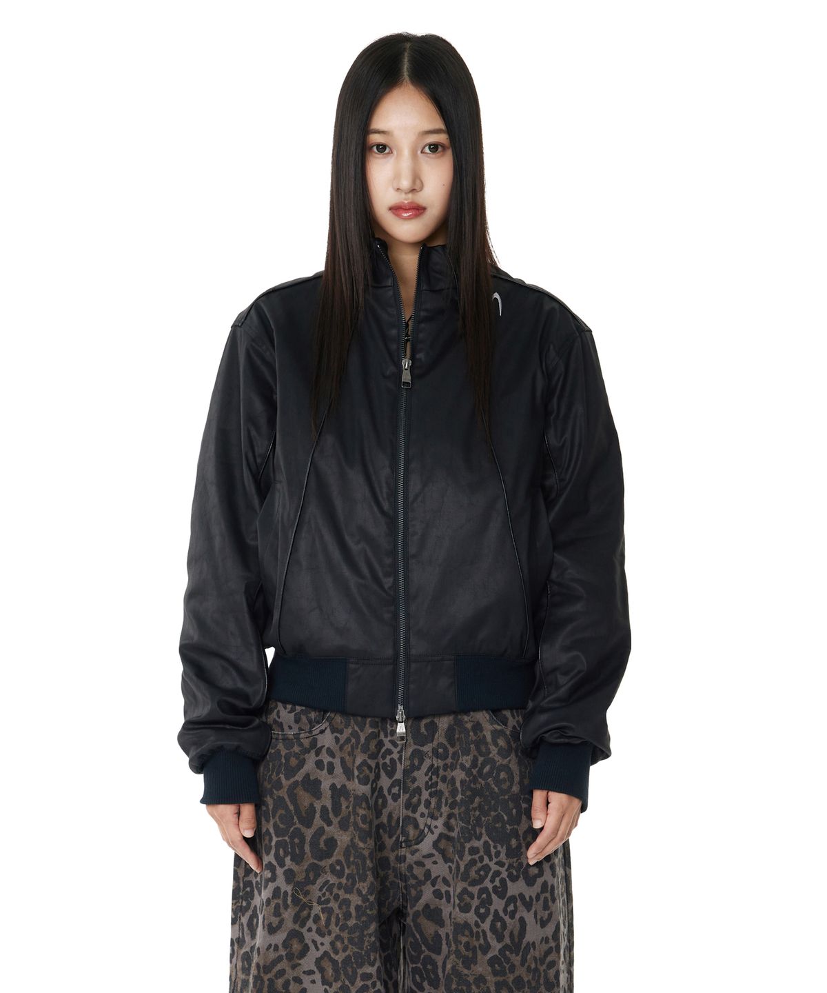 아캄(AAKAM) Piping Leather Blouson (Black)