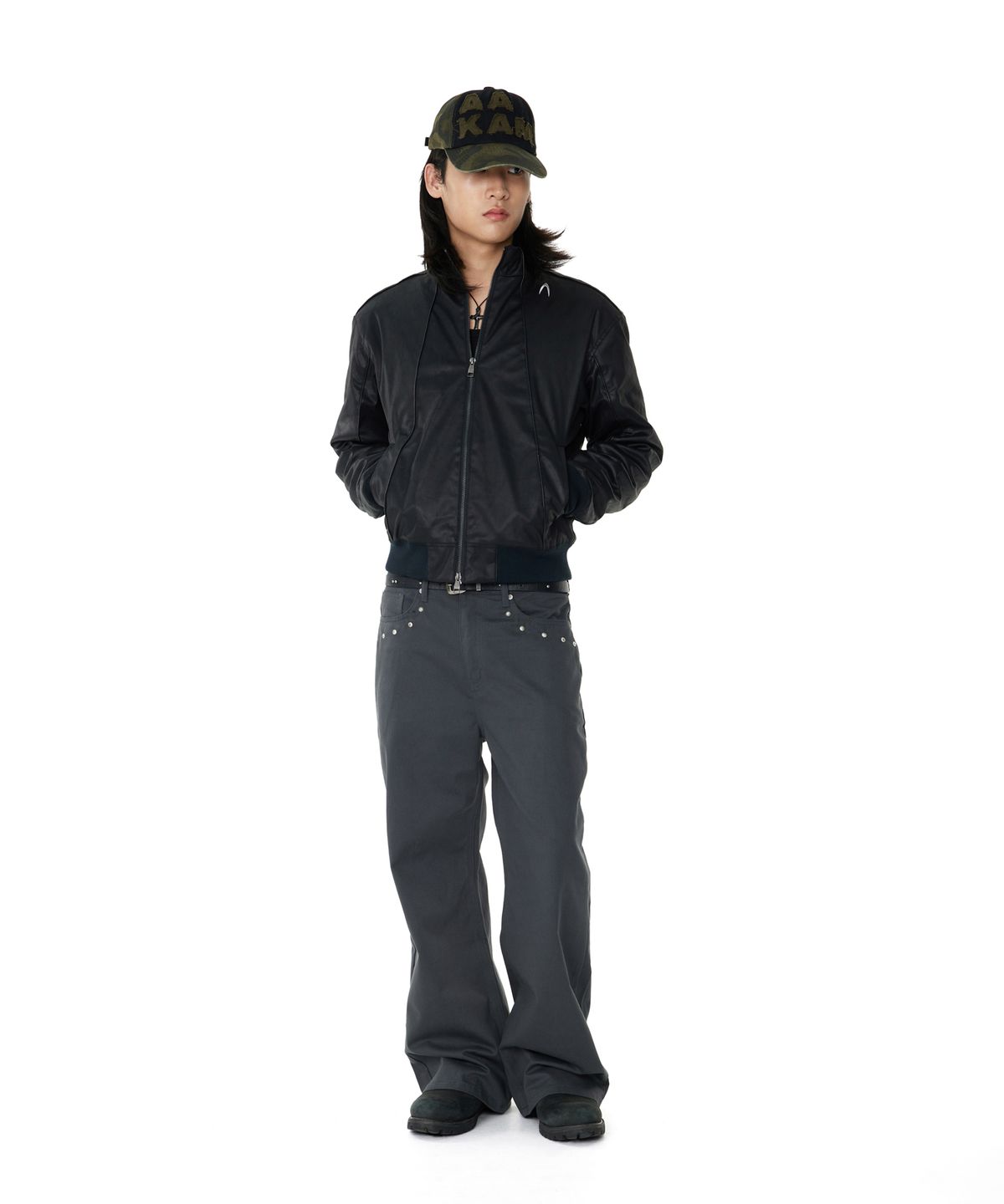 아캄(AAKAM) Piping Leather Blouson (Black)