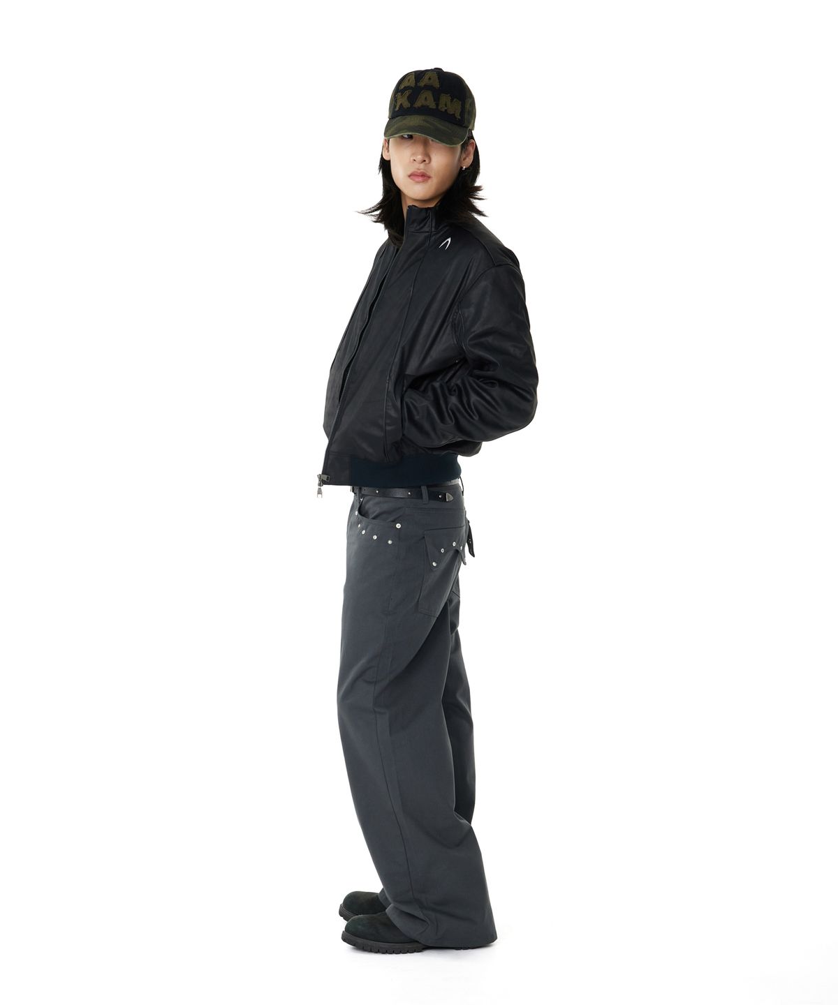 아캄(AAKAM) Piping Leather Blouson (Black)