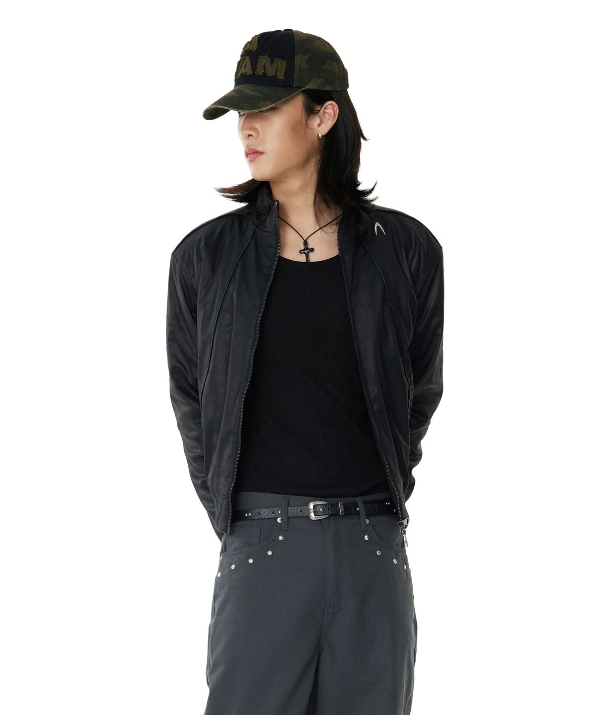 아캄(AAKAM) Piping Leather Blouson (Black)