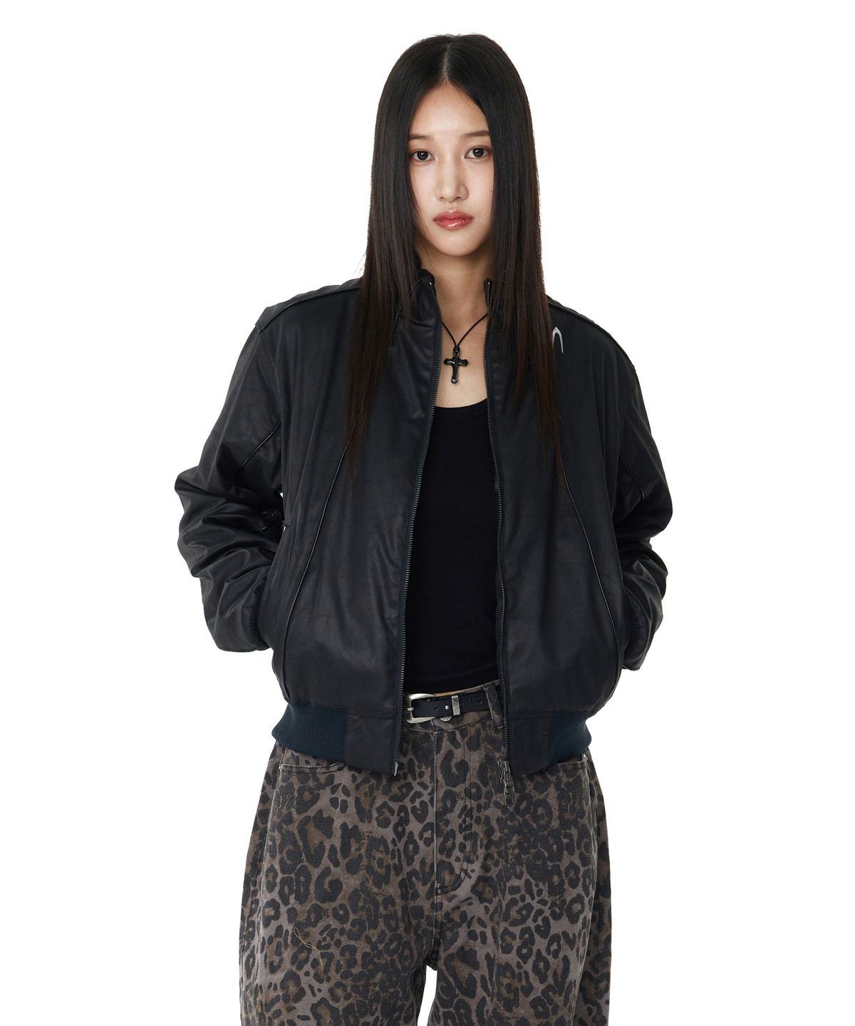 아캄(AAKAM) Piping Leather Blouson (Black)
