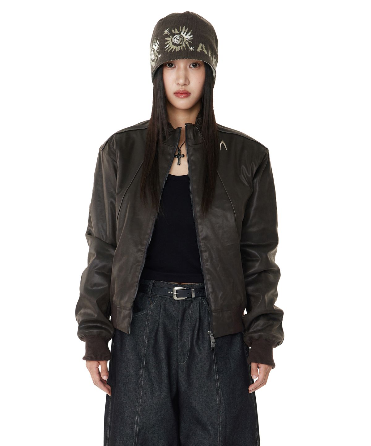 아캄(AAKAM) Piping Leather Blouson (Brown)