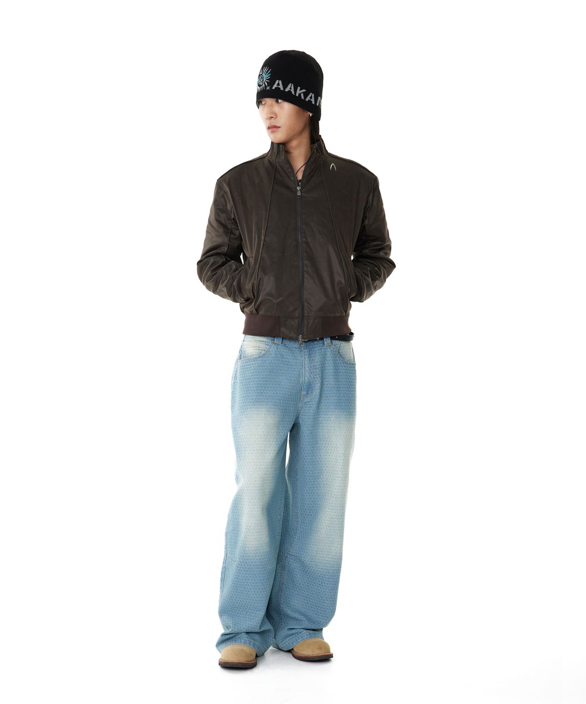 아캄(AAKAM) Piping Leather Blouson (Brown)