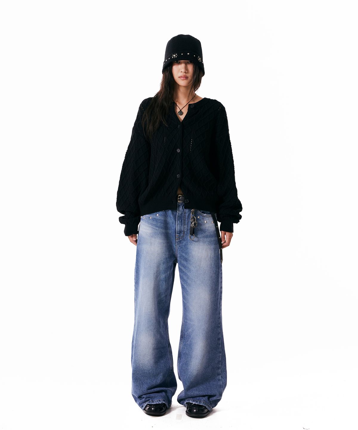 아캄(AAKAM) Mixed Pattern Cardigan (Black)