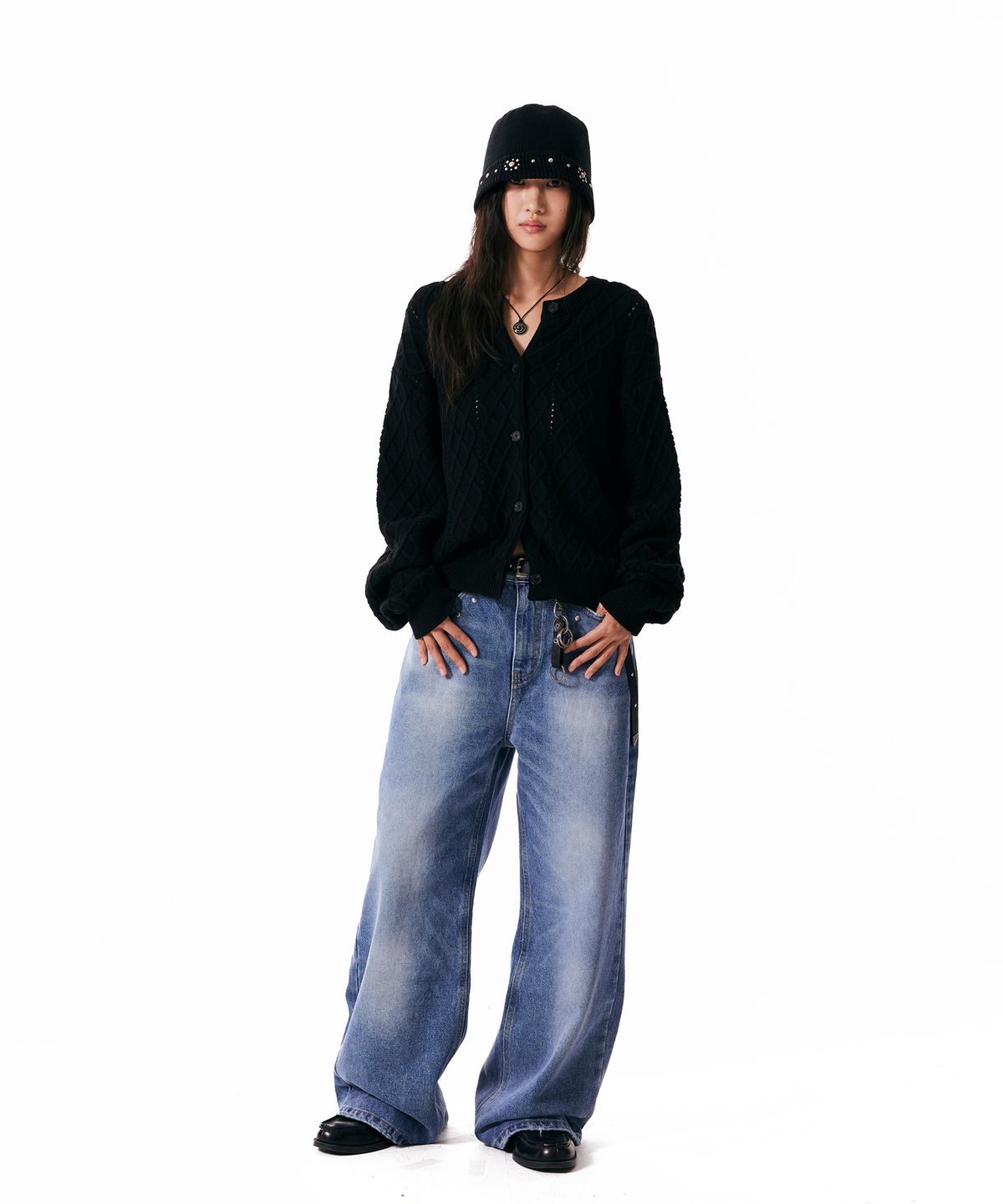 아캄(AAKAM) Mixed Pattern Cardigan (Black)