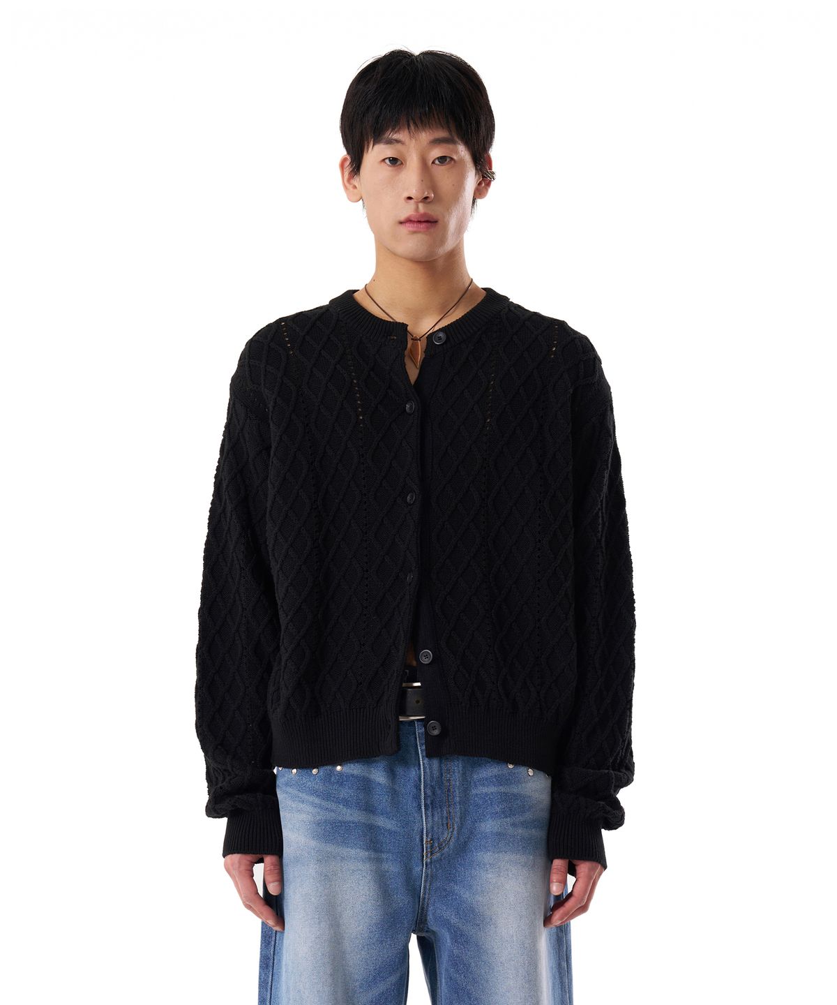 아캄(AAKAM) Mixed Pattern Cardigan (Black)