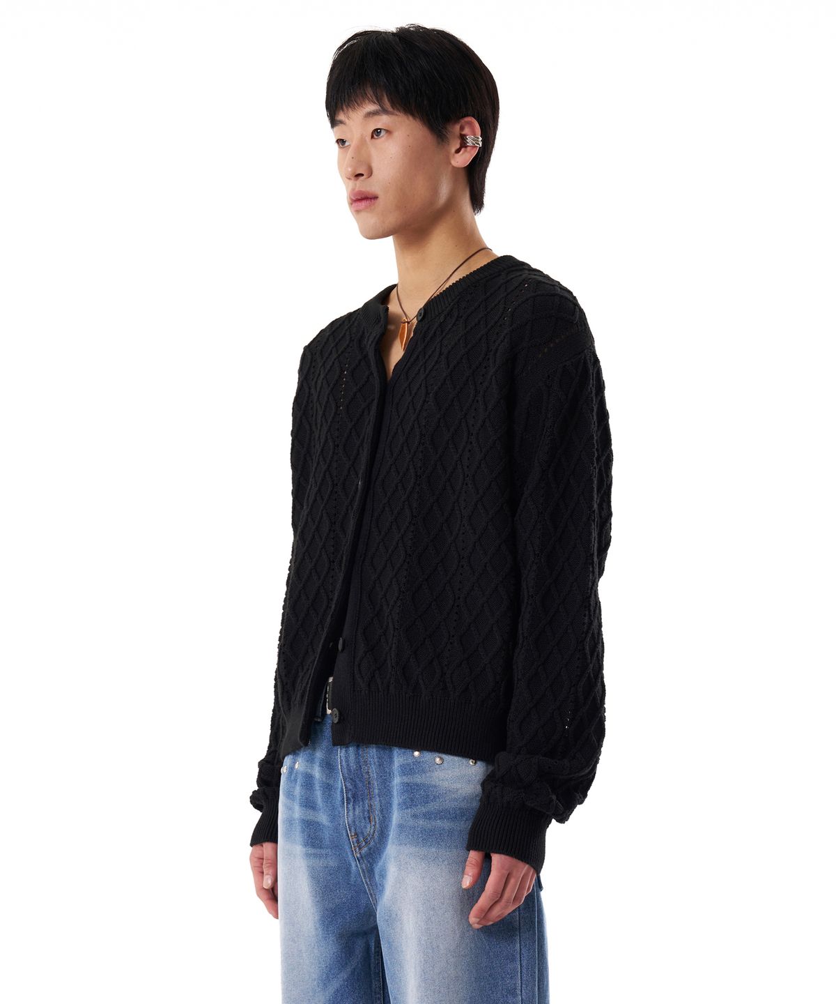 아캄(AAKAM) Mixed Pattern Cardigan (Black)