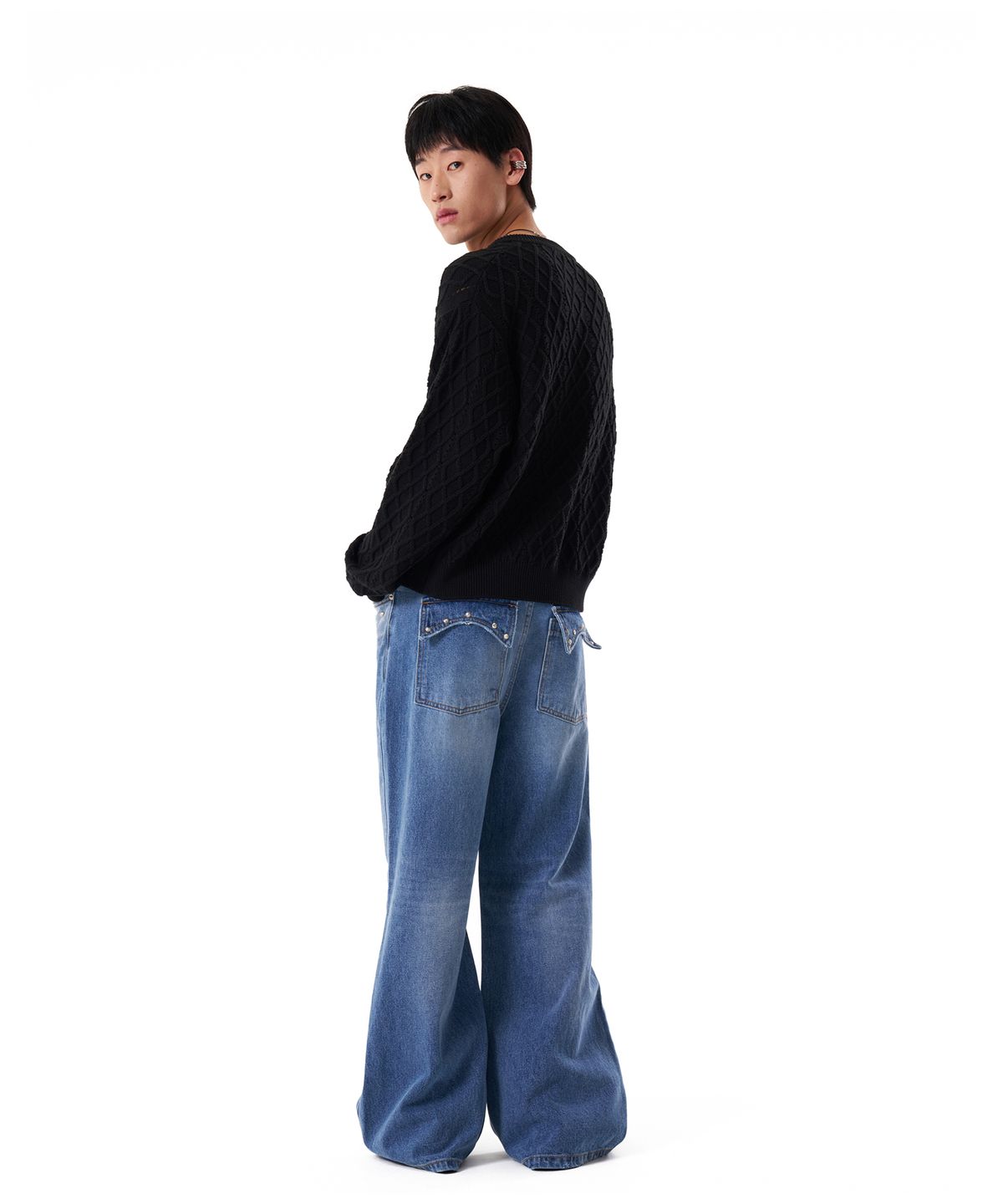 아캄(AAKAM) Mixed Pattern Cardigan (Black)