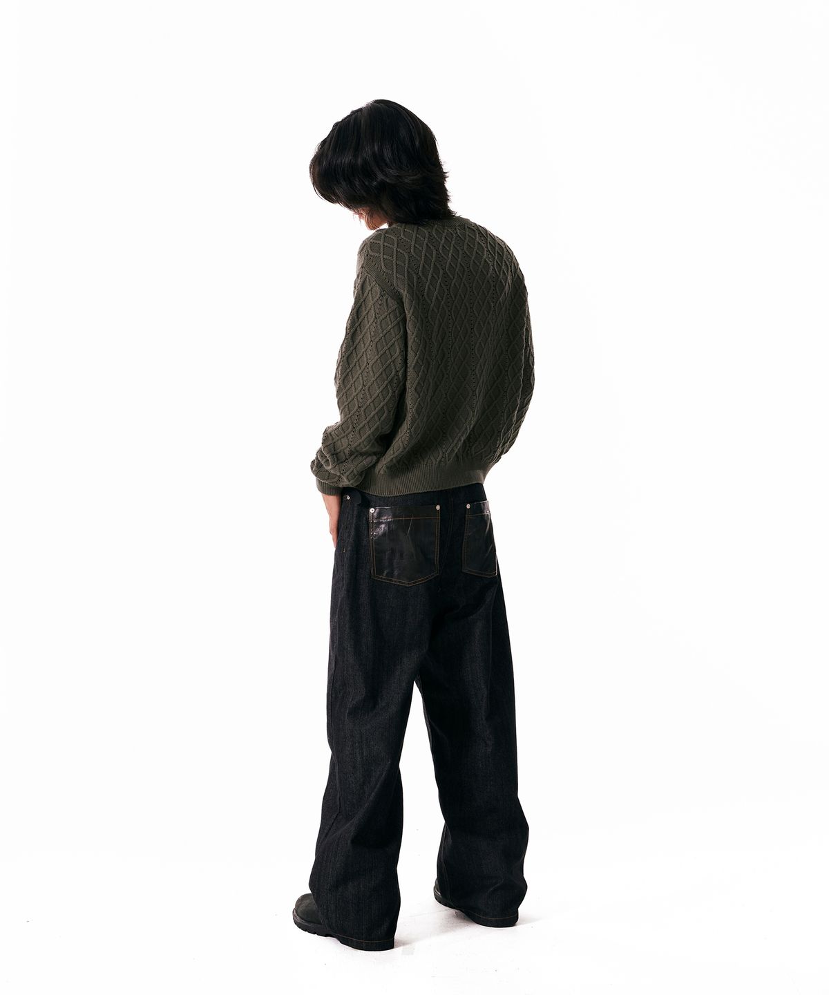 아캄(AAKAM) Mixed Pattern Cardigan (Khaki)
