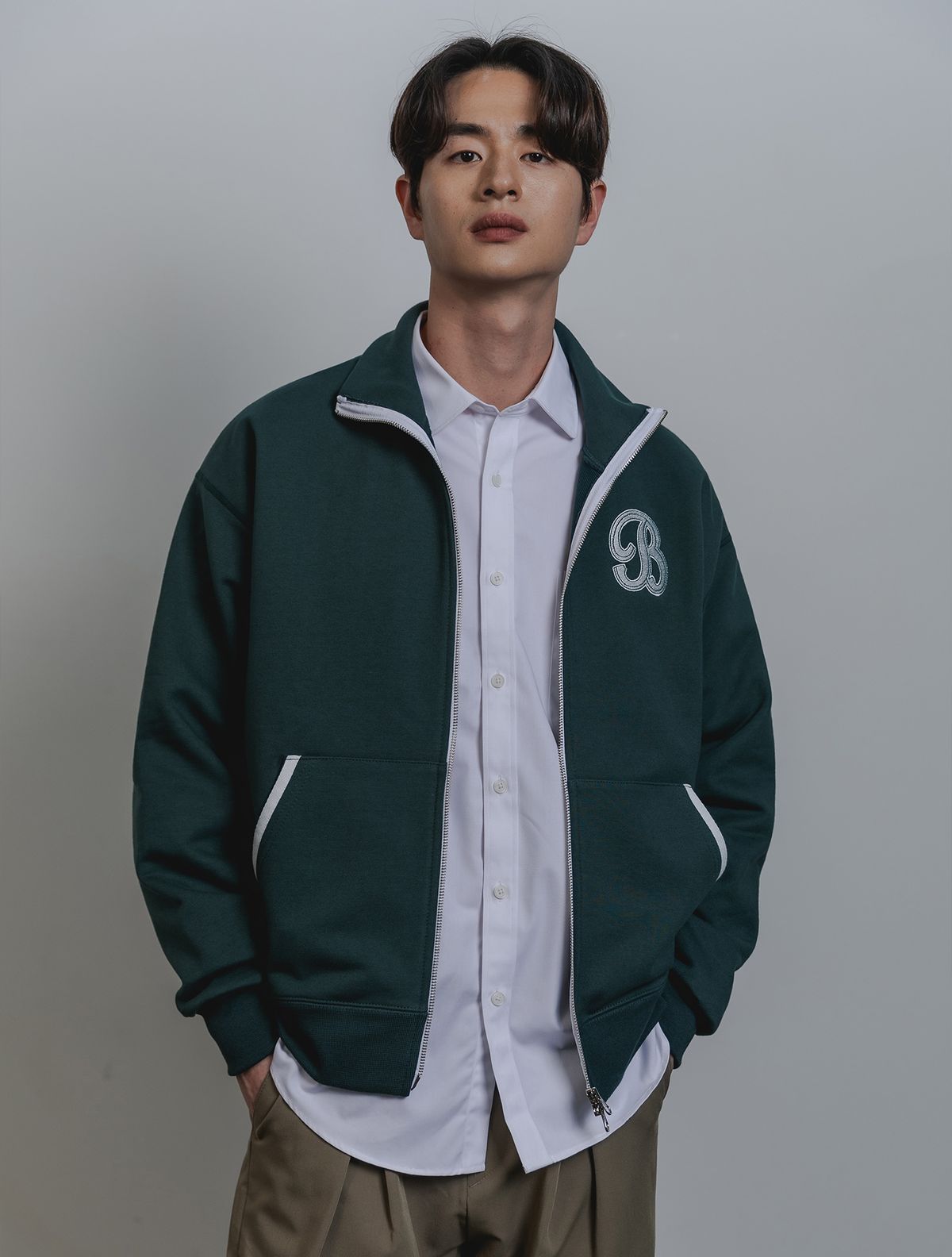 바켄(BAKKEN) B WAPPEN 스웨트 집업 BK7590_다크그린