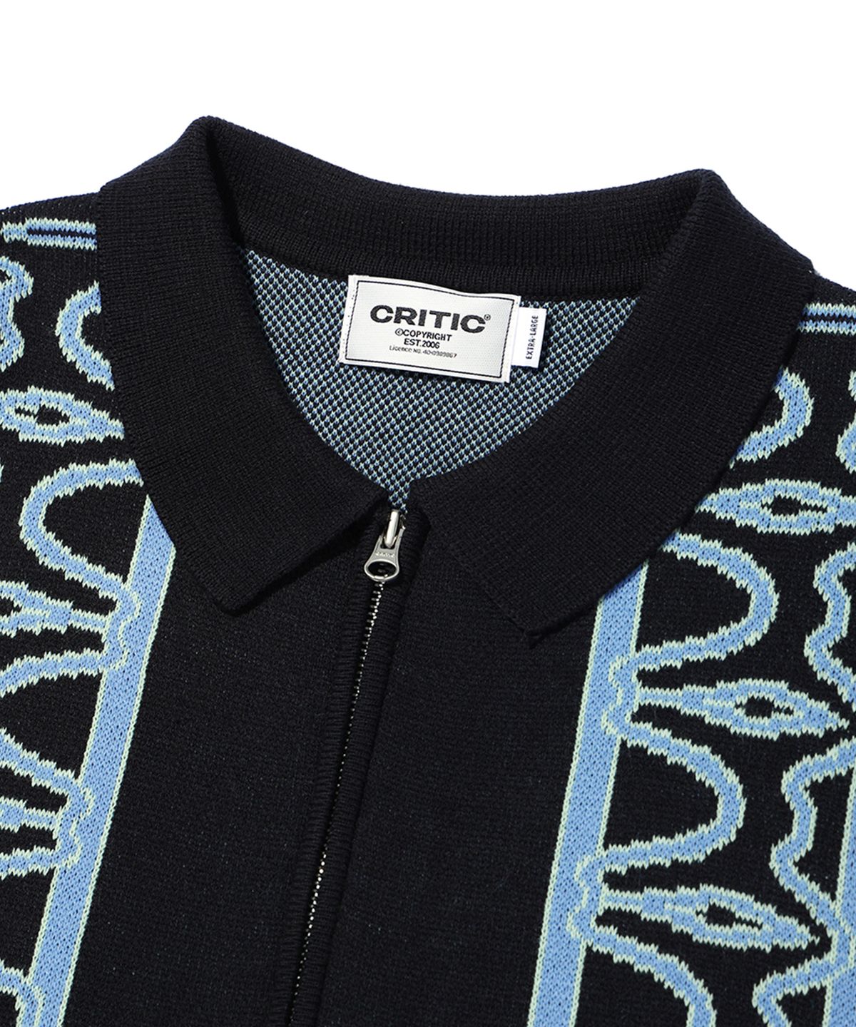 크리틱(CRITIC) HALF WORMHOLE KNIT ZIP-UP BLACK