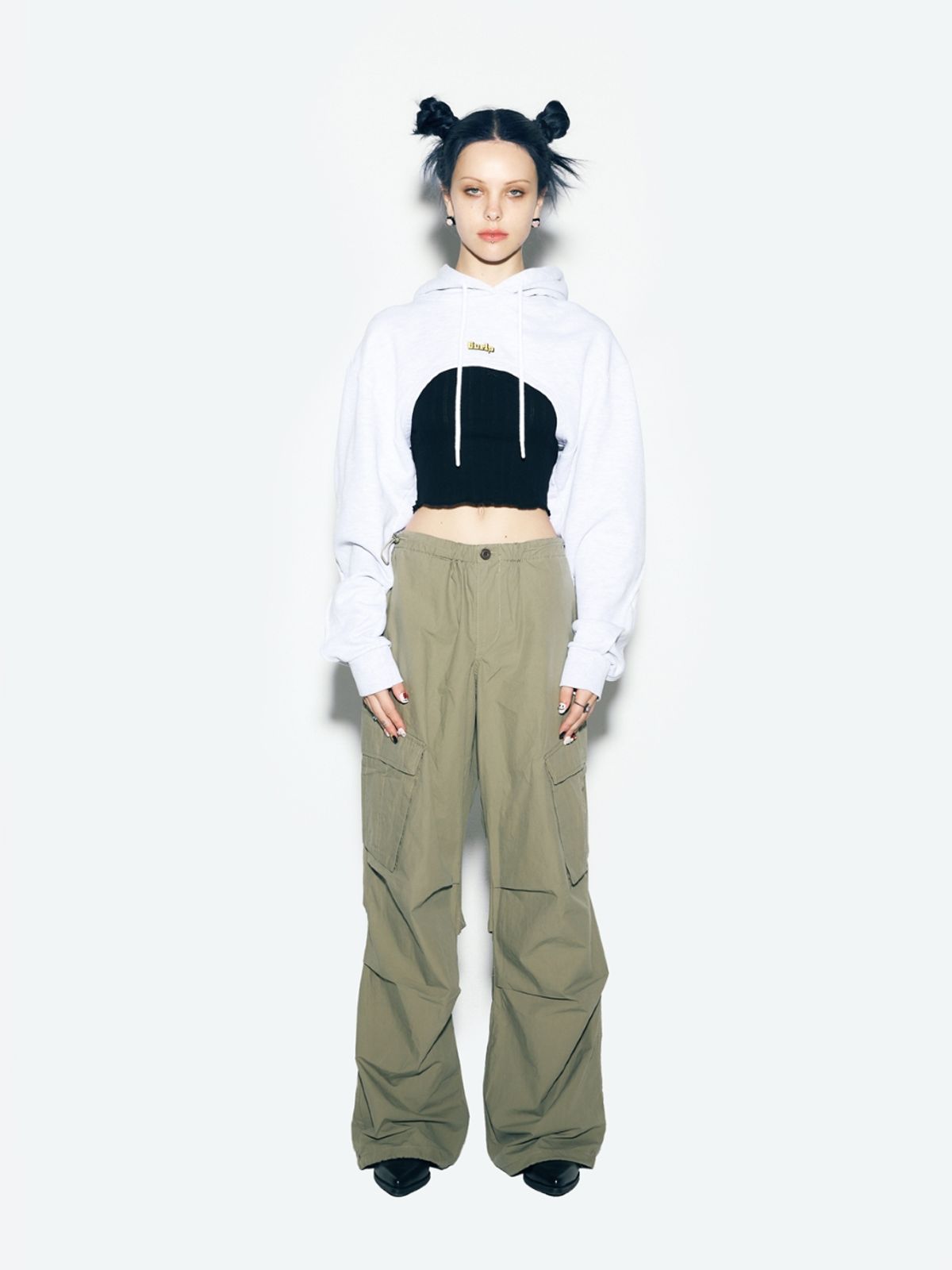 에즈이프 캘리(ASIF CALIE) GURLS CROP HOODIE WHITEMELANGE