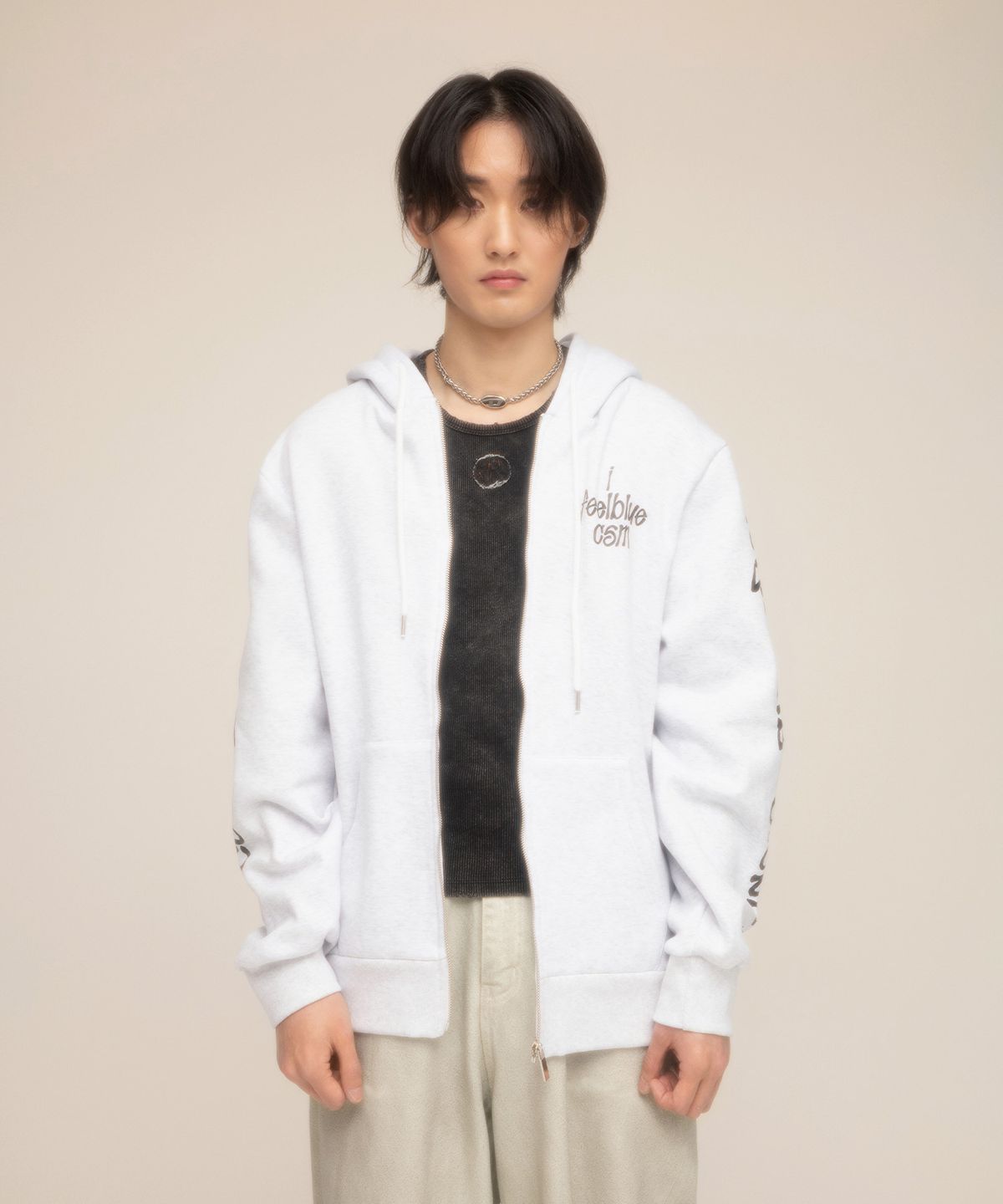 아이필블루씨에스엠(IFEELBLUECSM) Ifeelbluecsm Flame Zip Hoodie Light Grey
