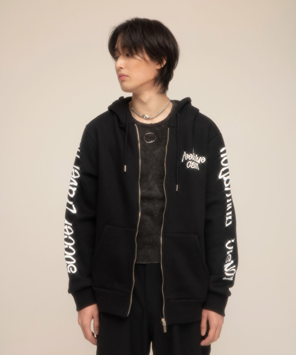 아이필블루씨에스엠(IFEELBLUECSM) Ifeelbluecsm Flame Zip Hoodie Black