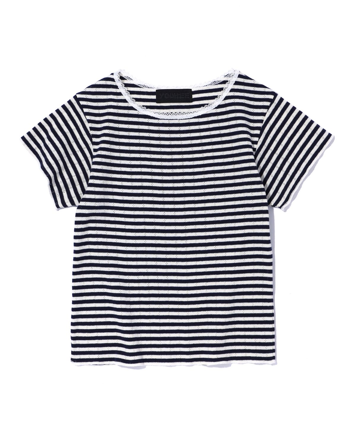 유희(YOUHEE) LACE STRIPE T-SHIRTS NAVY