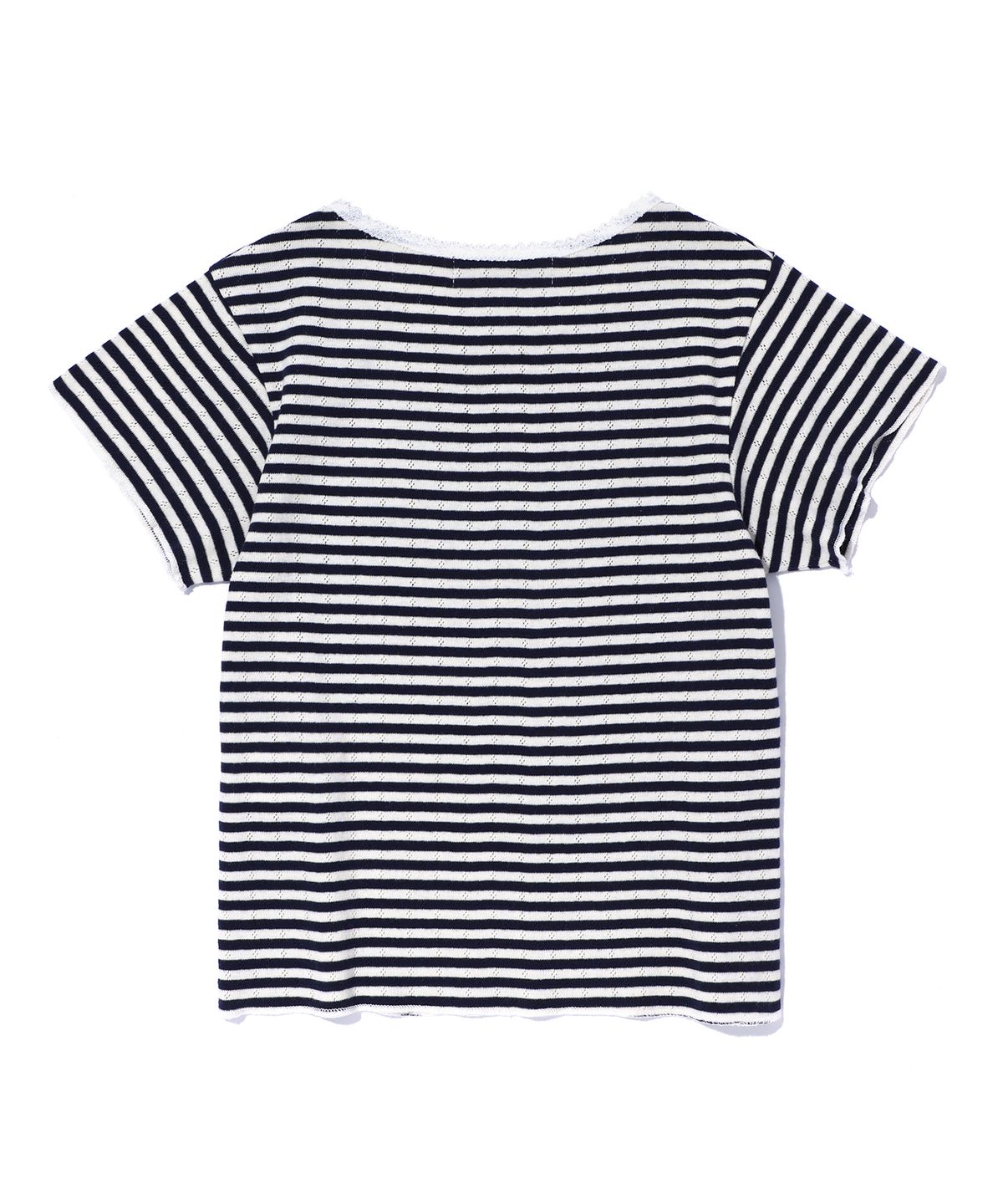 유희(YOUHEE) LACE STRIPE T-SHIRTS NAVY