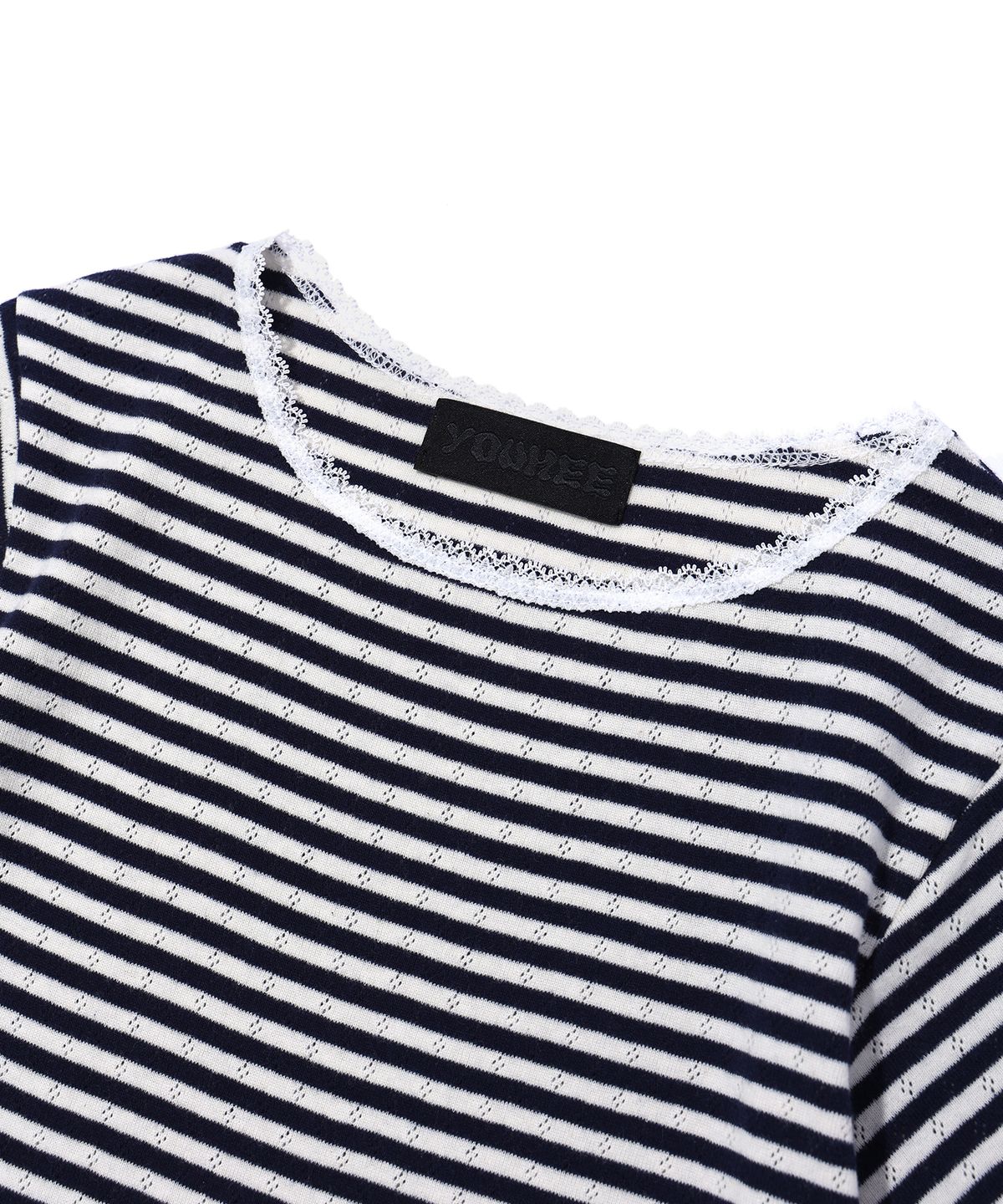 유희(YOUHEE) LACE STRIPE T-SHIRTS NAVY