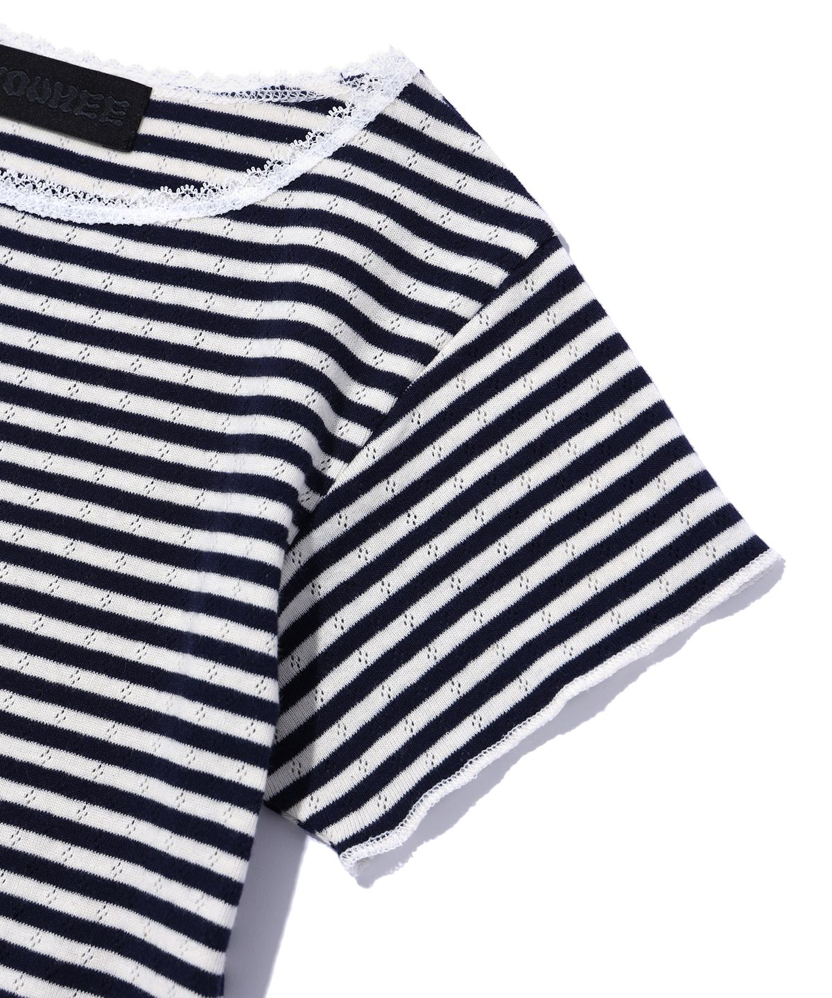 유희(YOUHEE) LACE STRIPE T-SHIRTS NAVY