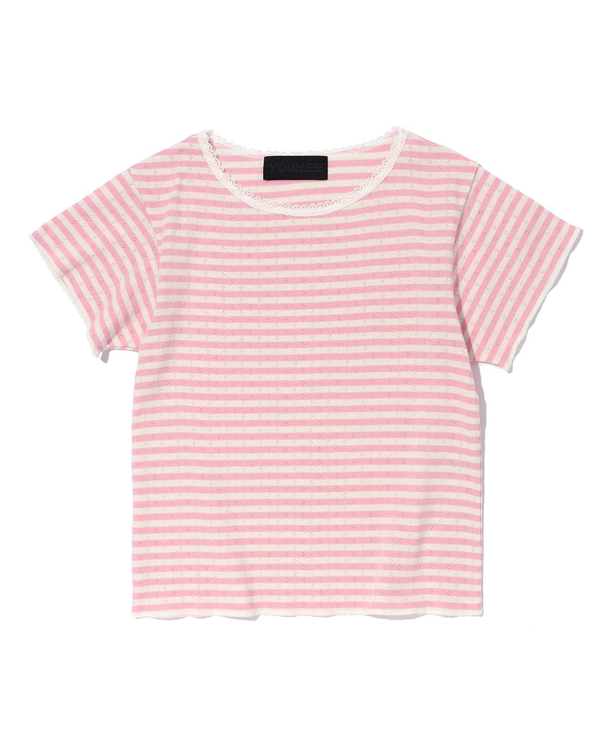 유희(YOUHEE) LACE STRIPE T-SHIRTS PINK