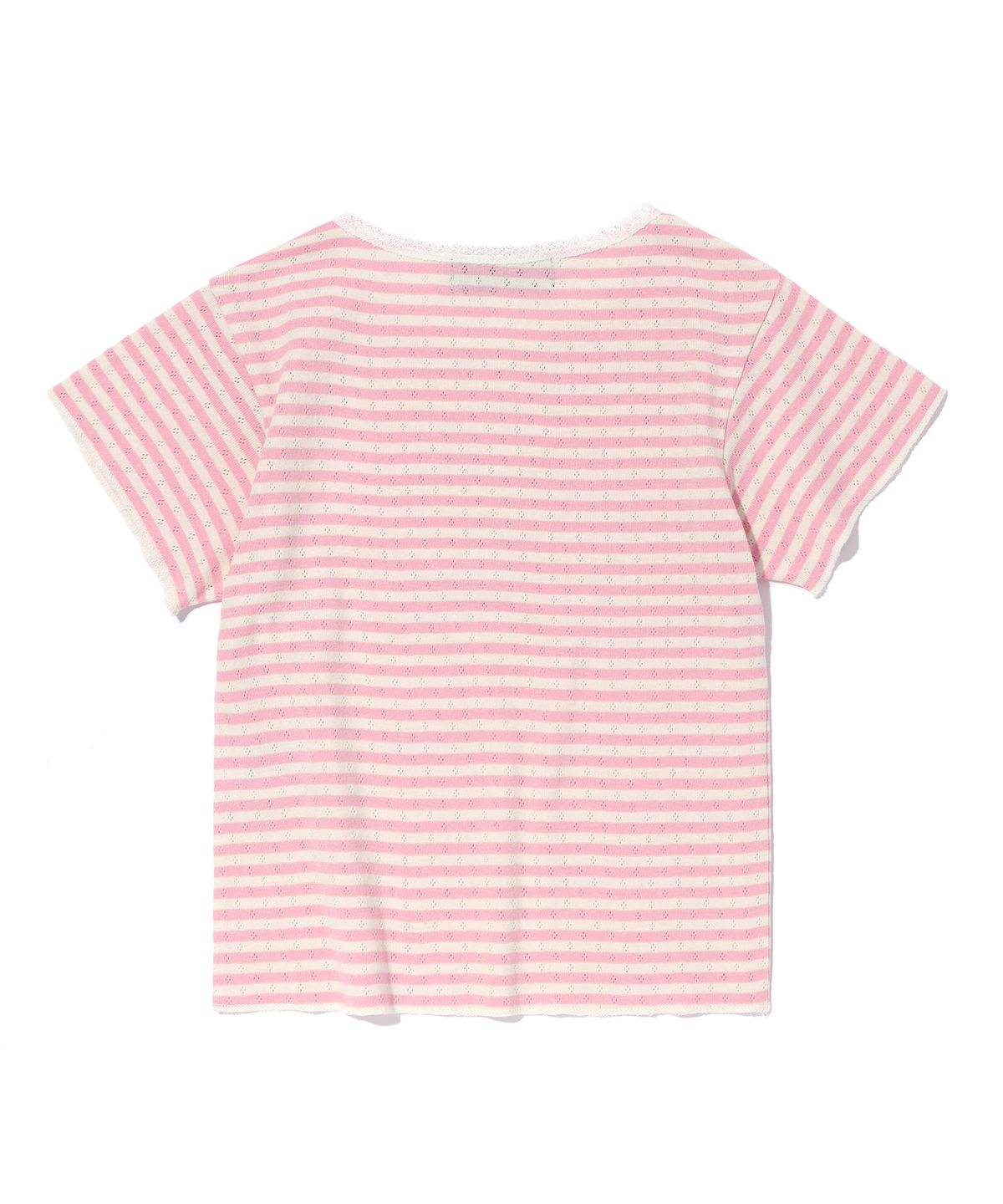 유희(YOUHEE) LACE STRIPE T-SHIRTS PINK