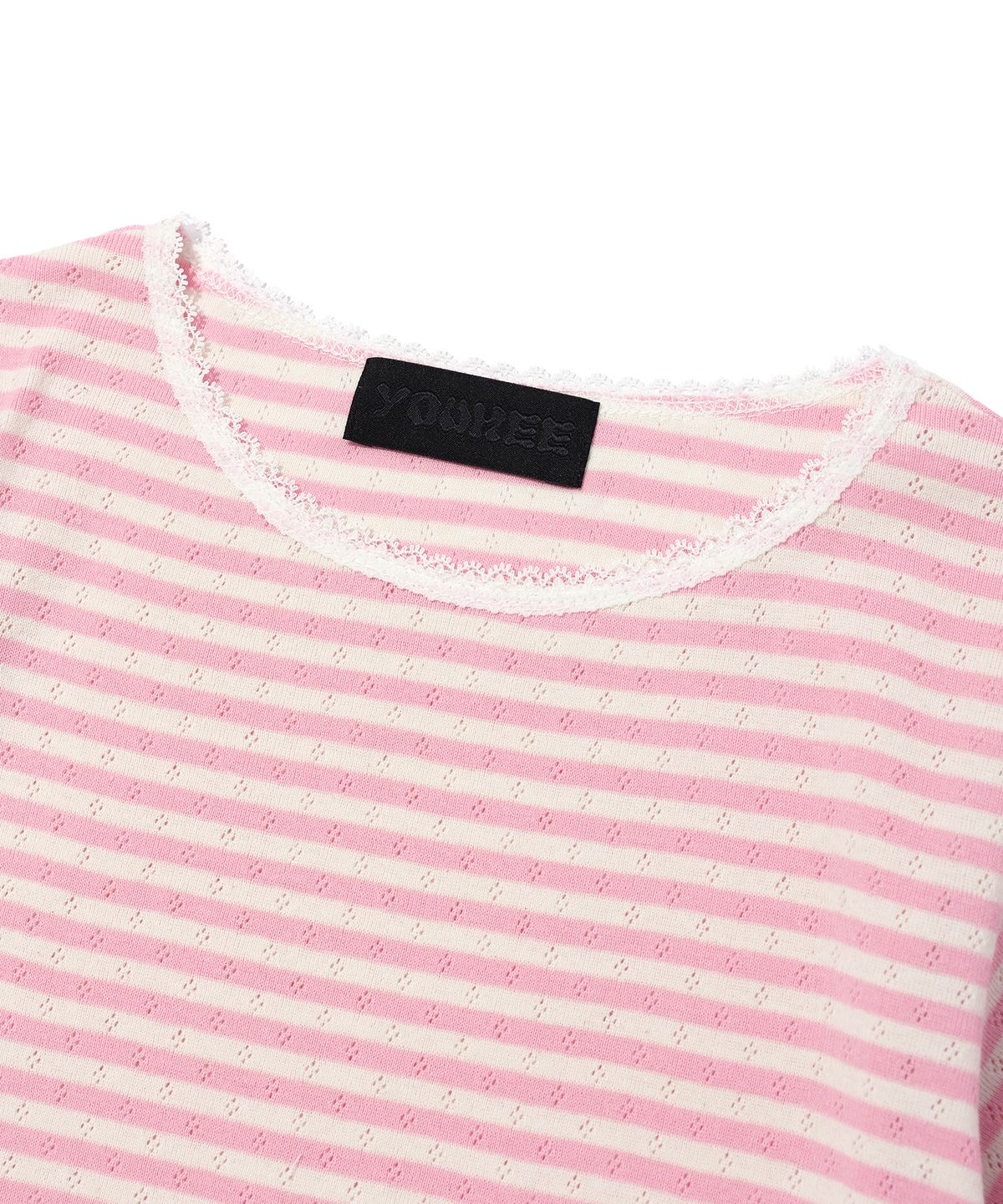 유희(YOUHEE) LACE STRIPE T-SHIRTS PINK