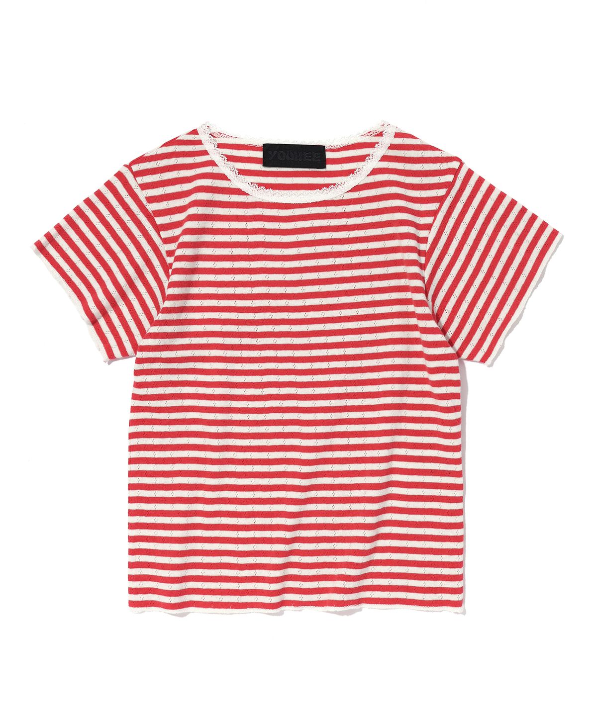 유희(YOUHEE) LACE STRIPE T-SHIRTS RED