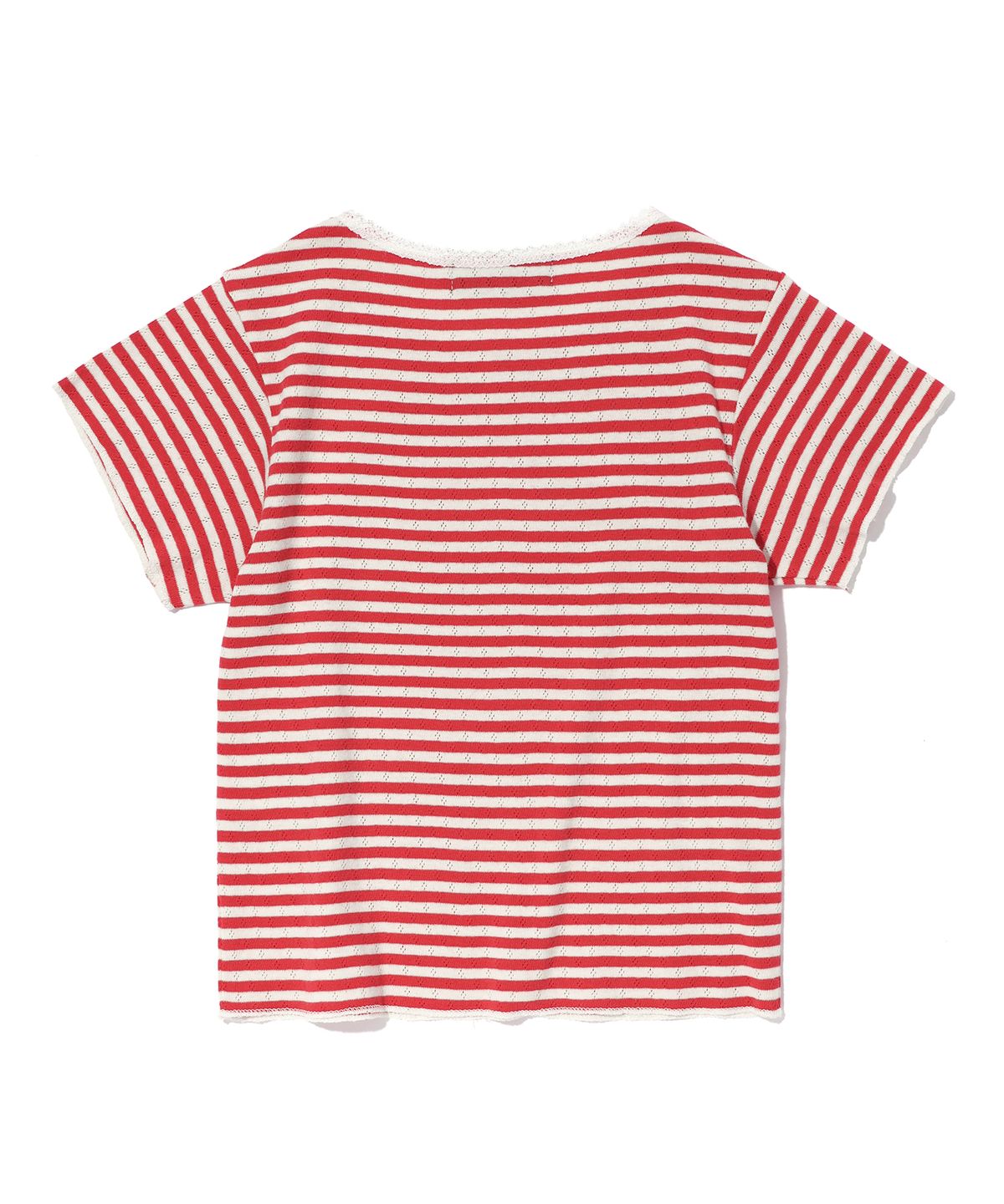 유희(YOUHEE) LACE STRIPE T-SHIRTS RED