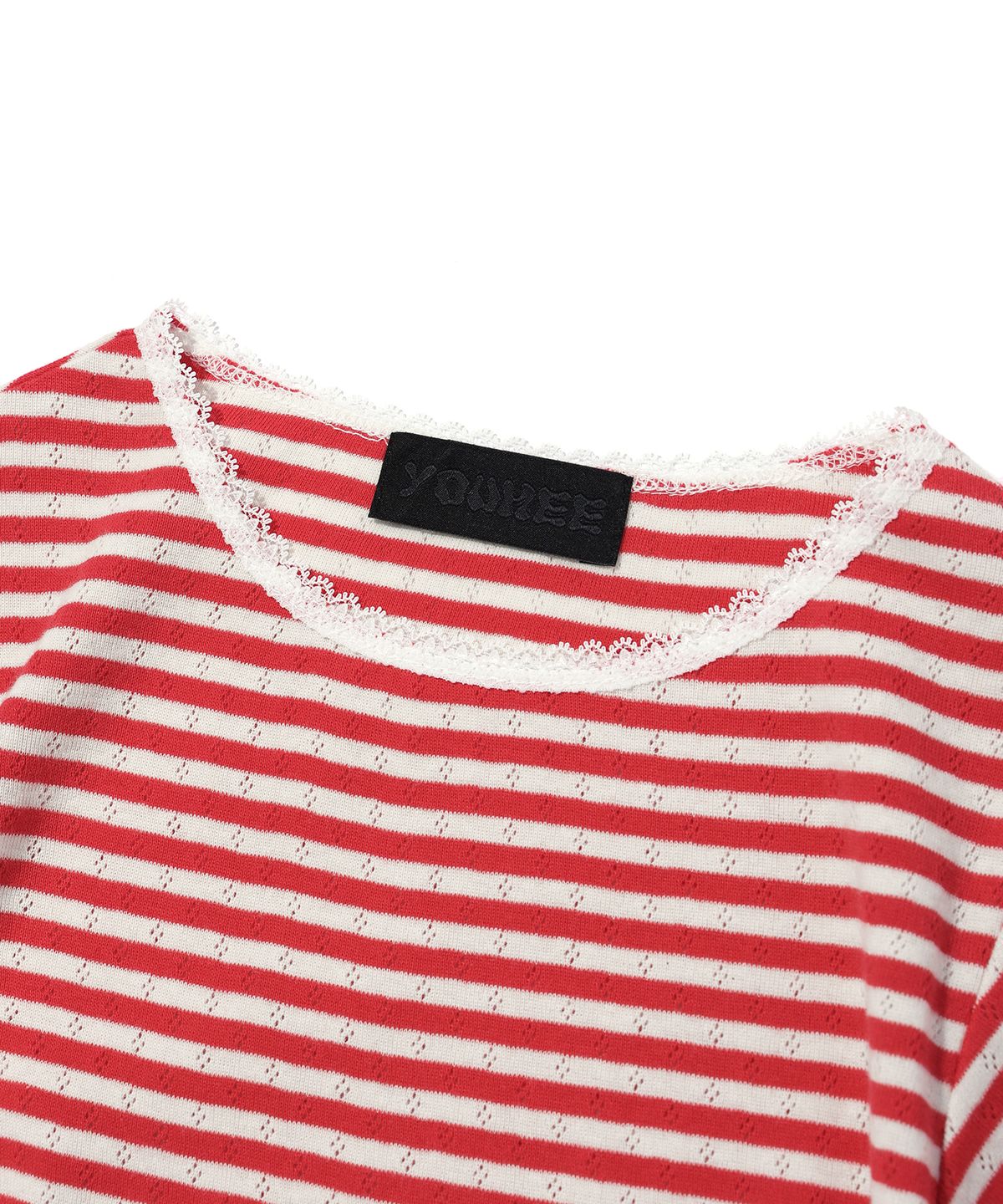 유희(YOUHEE) LACE STRIPE T-SHIRTS RED