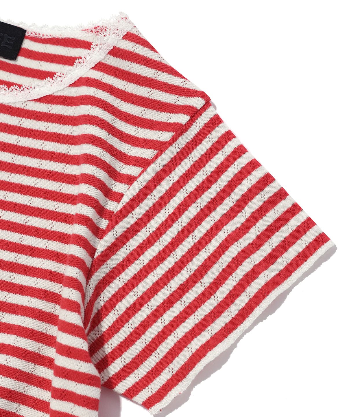 유희(YOUHEE) LACE STRIPE T-SHIRTS RED