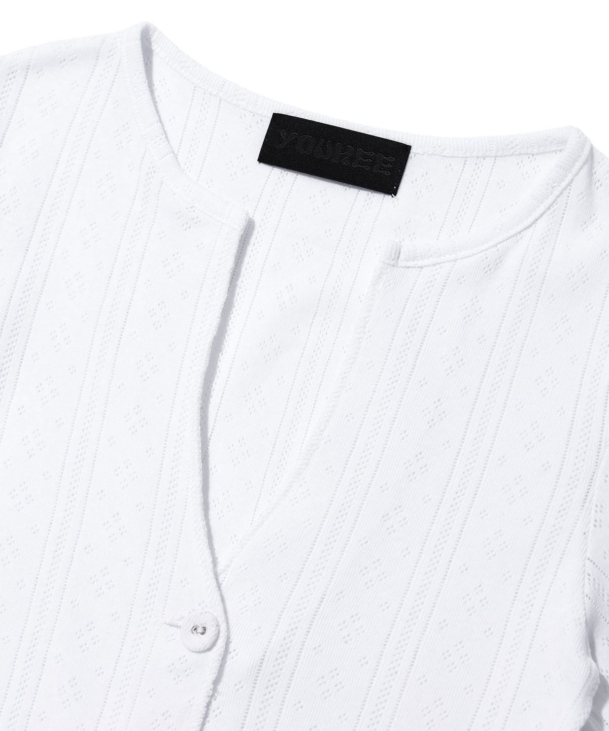 유희(YOUHEE) EYELET HALF SLEEVE CARDIGAN WHITE