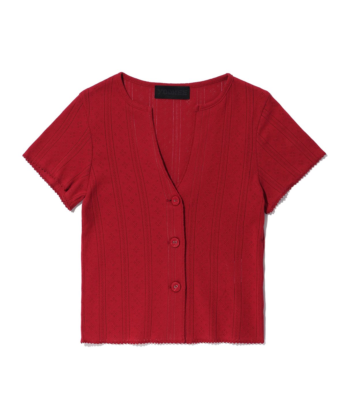 유희(YOUHEE) EYELET HALF SLEEVE CARDIGAN RED