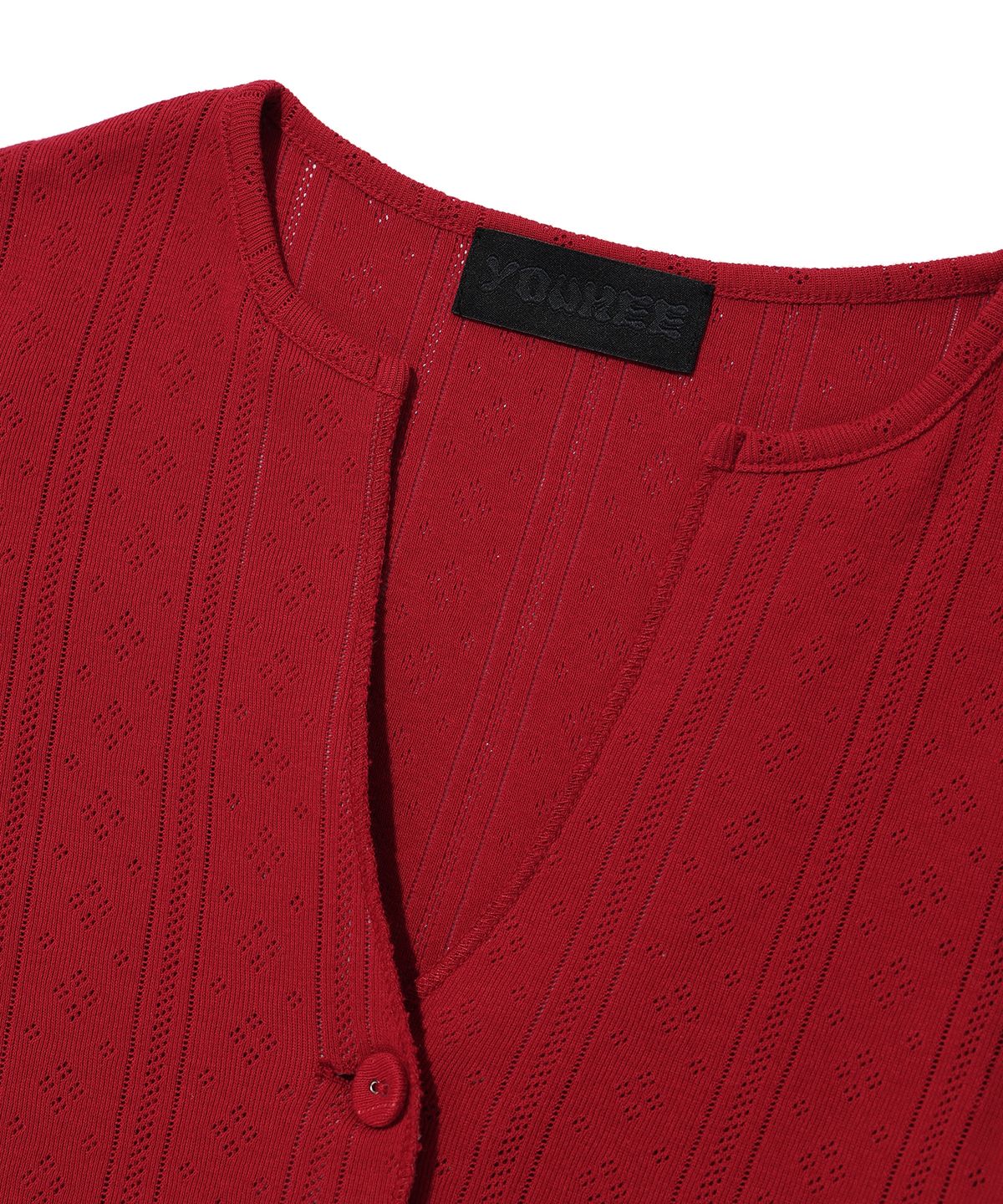 유희(YOUHEE) EYELET HALF SLEEVE CARDIGAN RED